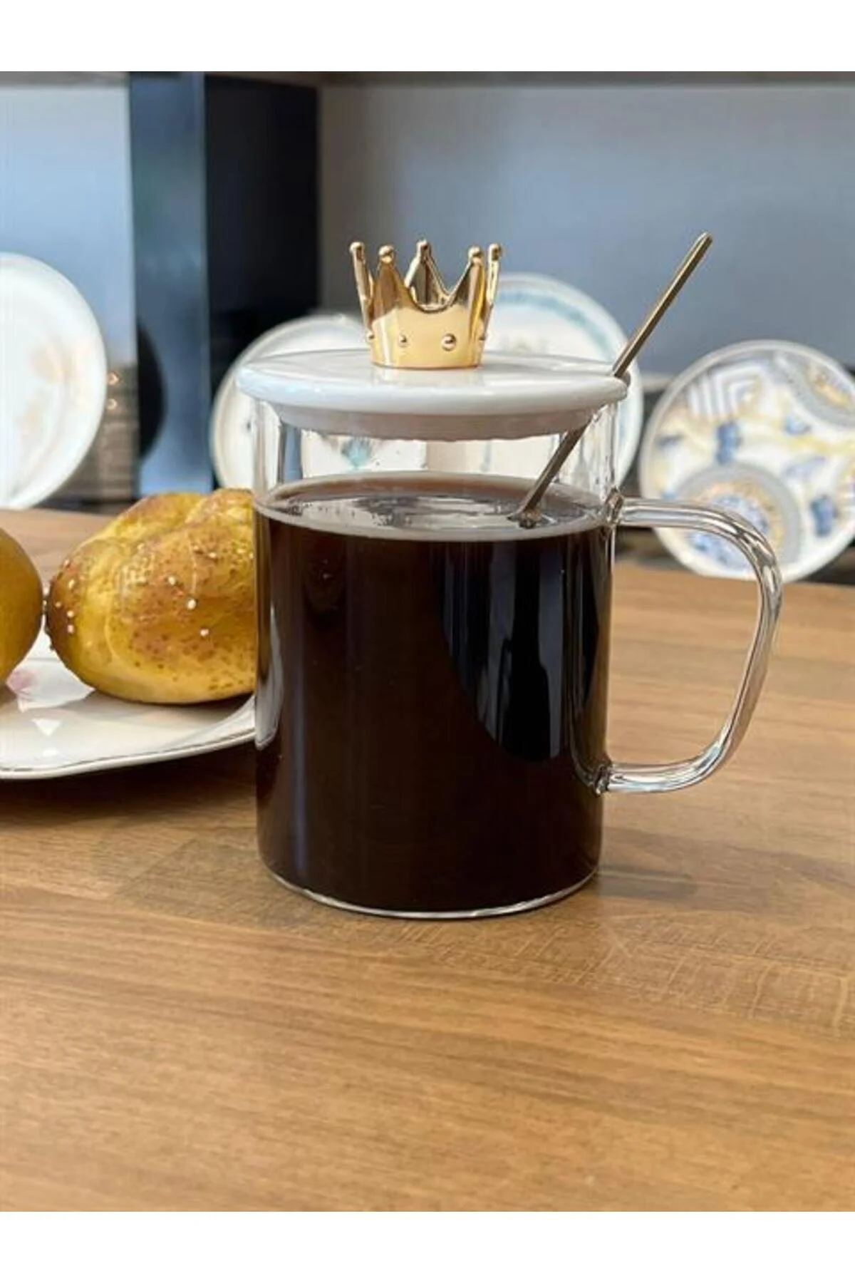 ماگ چند رنگ فنجان شیشه ای با پوشش تاج 2 قطعه ROSSEV