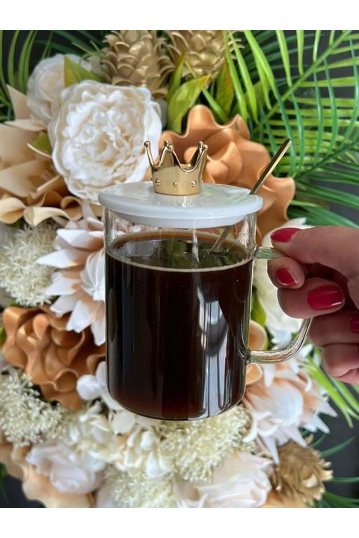 ماگ چند رنگ فنجان شیشه ای با پوشش تاج 2 قطعه ROSSEV