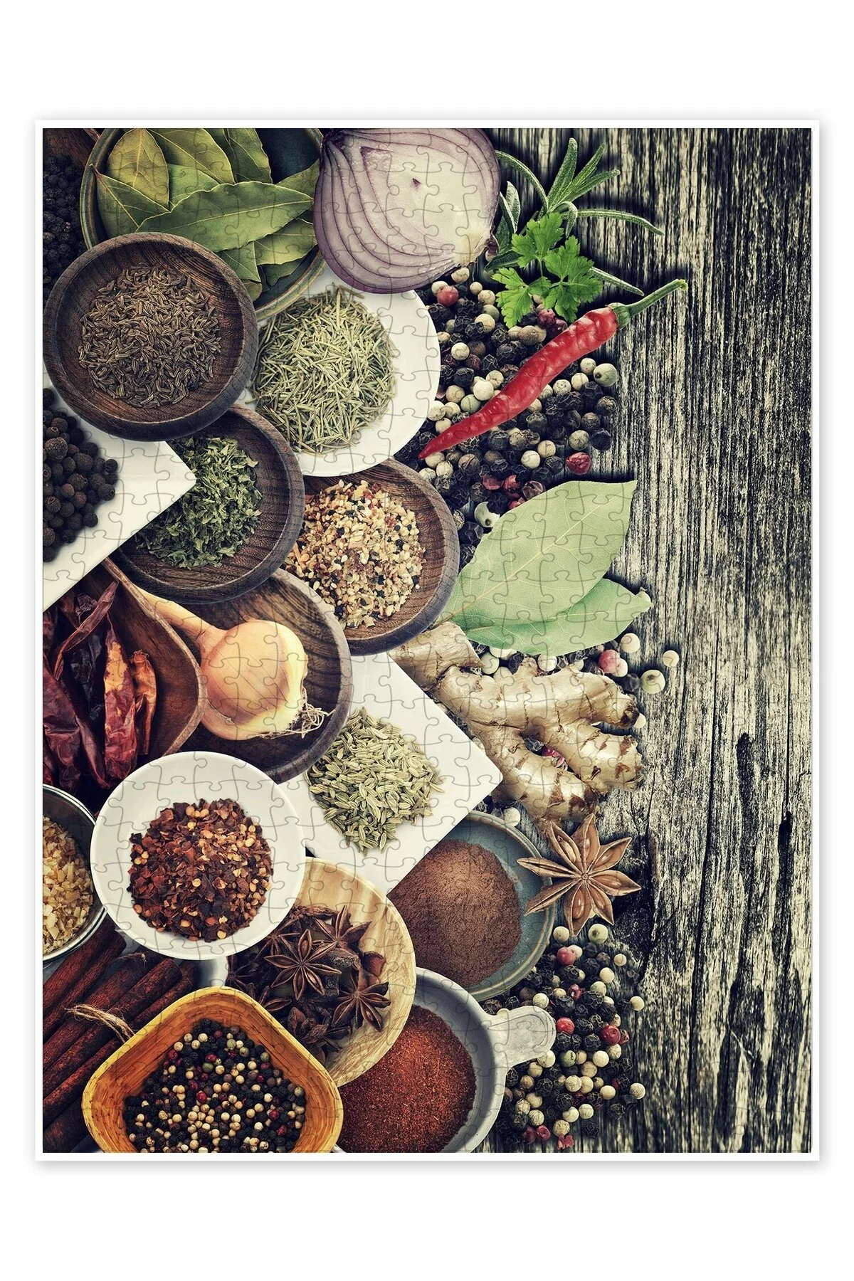 پازل ادویه و گیاهان روی چوب قدیمی زنگ زده آشپزخانه 500 تکه با تم مخصوص بزرگسالان از ترکیه Jeronkarji