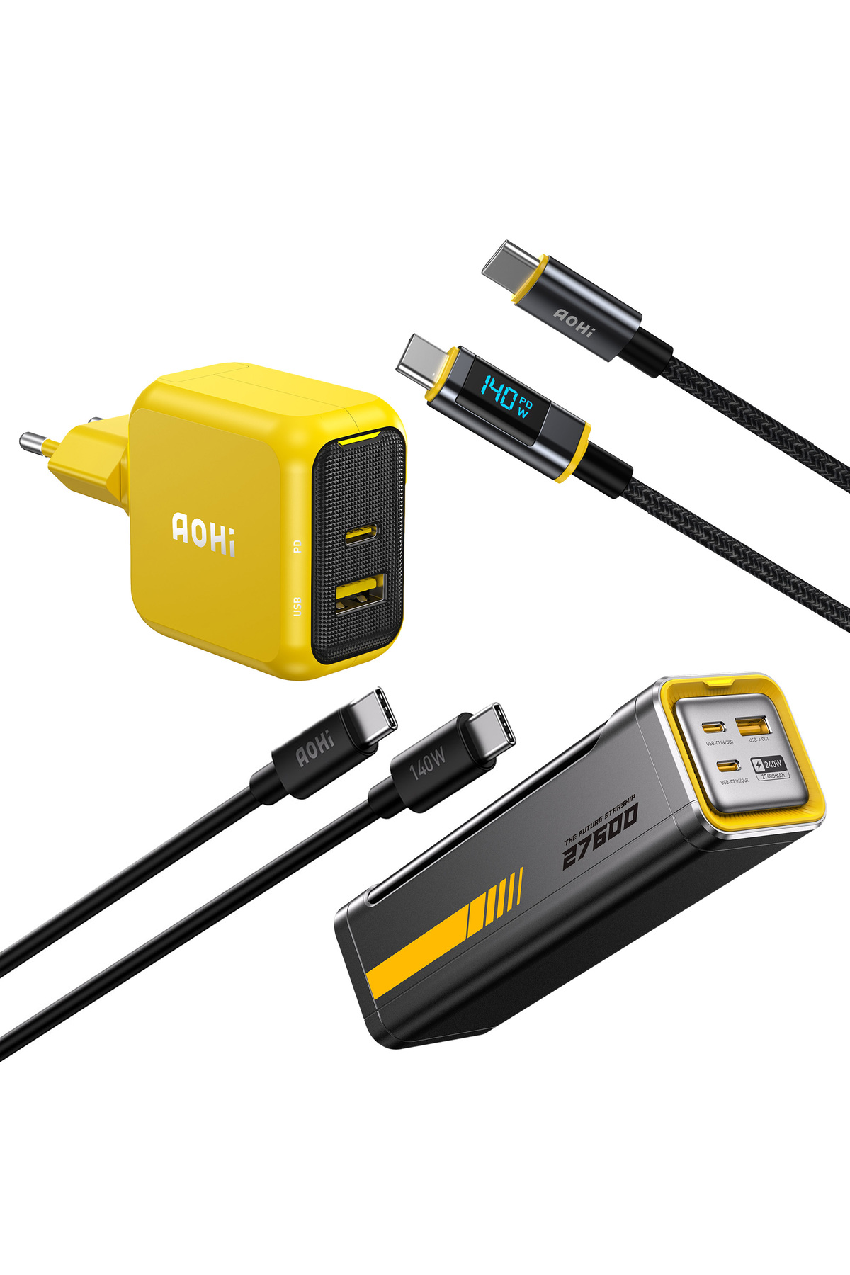 شارژر آداپتور شارژ پورت MAGCUBE 67W 2 27.600 میلی آمپر ساعت 240W PD3.1 POWERBANK صفحه نمایش LED 140W NYLON KINT Aohi - Aohi - شارژر