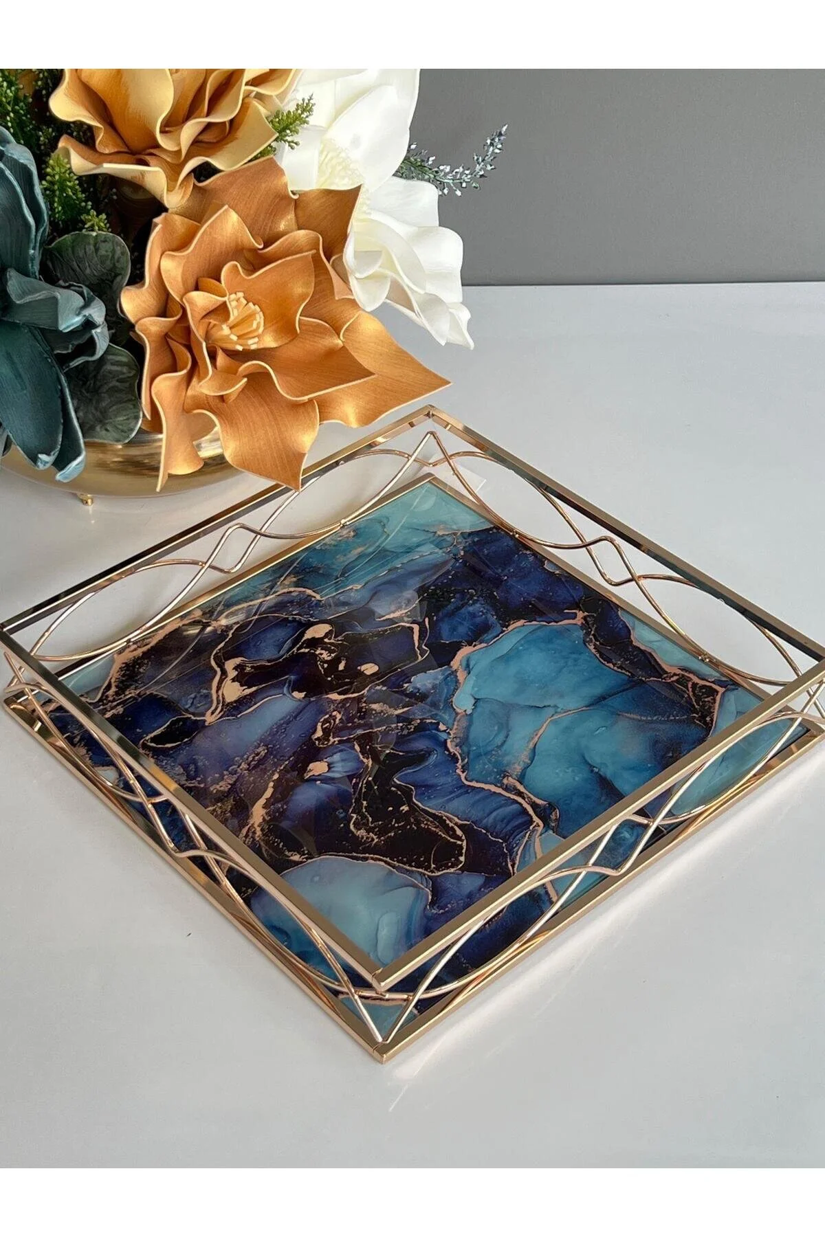 سینی الگوی مرمر طلای آبی ROSSEV
