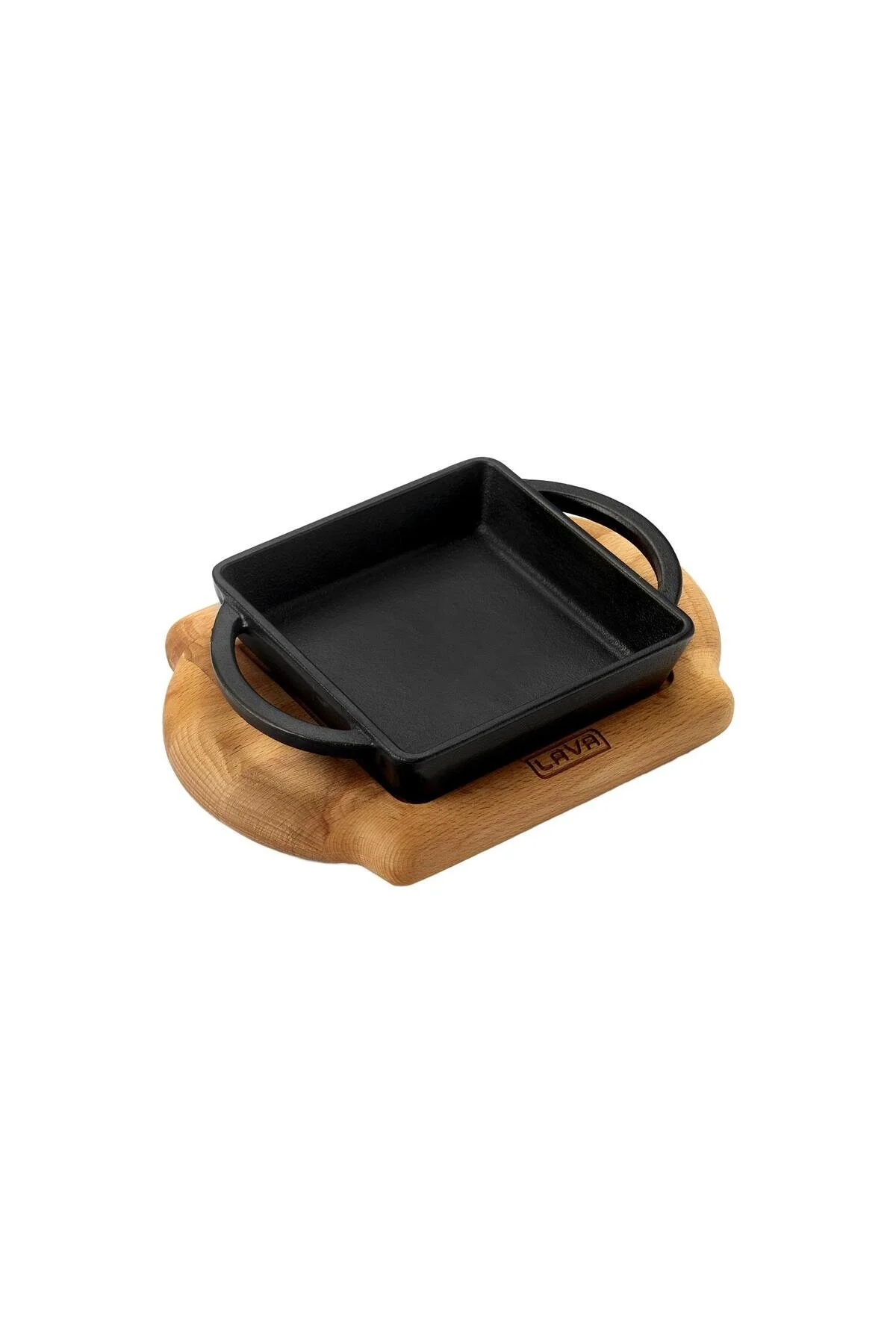 تابه بازیگران SAHAN CASTING IRON MONOLINE DOUBLE HANDLE BEECH SERVICE WOOD 12X12CM. Lava