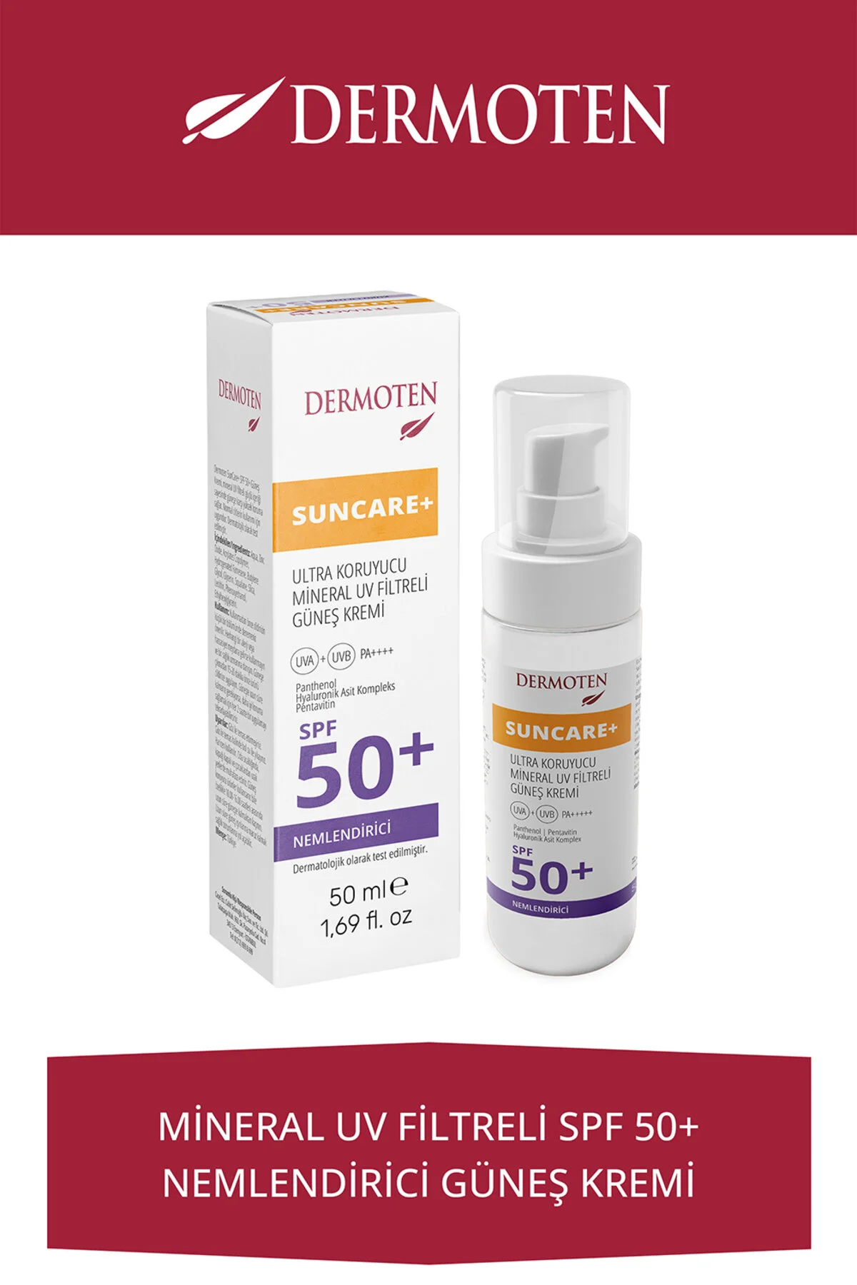 کرم ضد آفتاب درموتن SPF50+ مناسب پوست‌های خشک (Dermoten Suncare SPF50+)