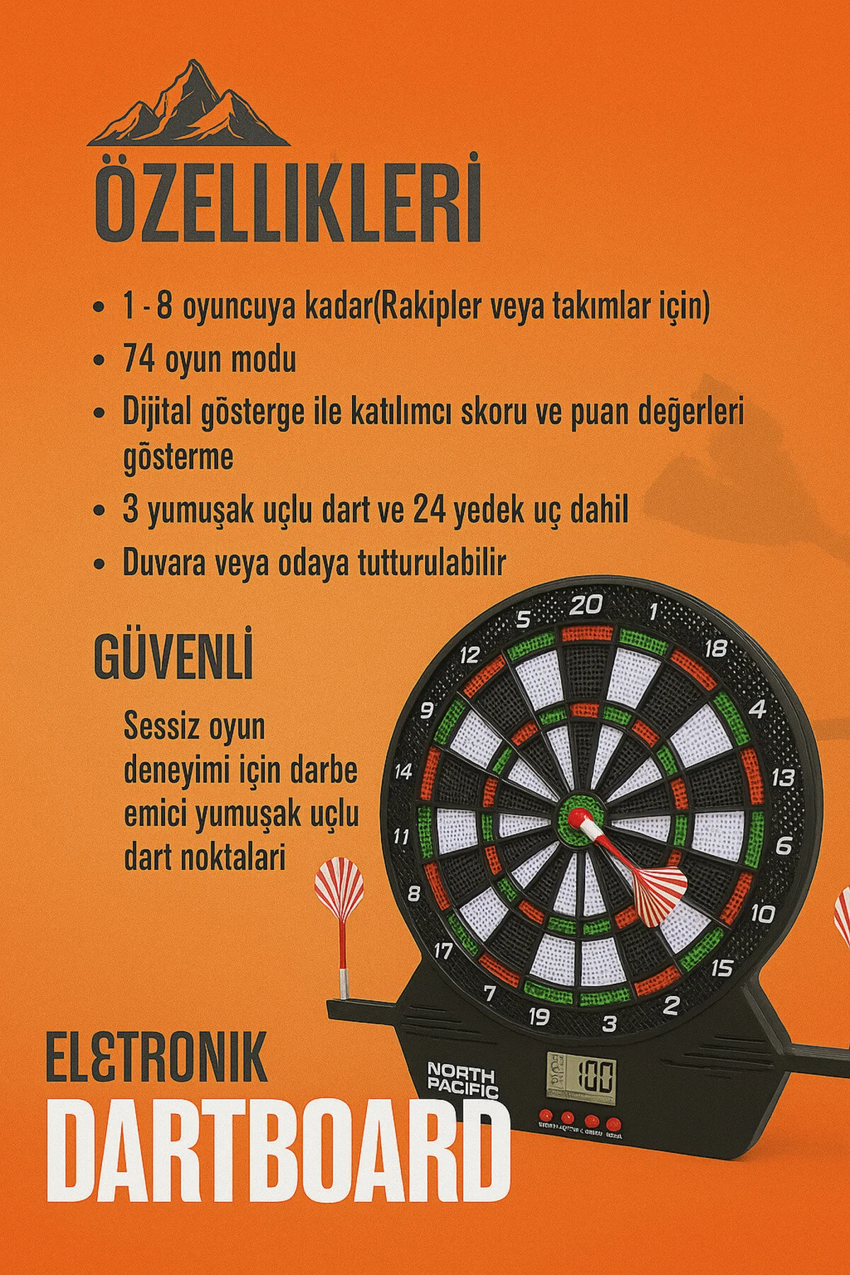 تخته دارت DARTBOARD ELECTRONIC 1 8 پخش کننده صفحه نمایش LCD DART 74 حالت بازی مختلف North Pacific