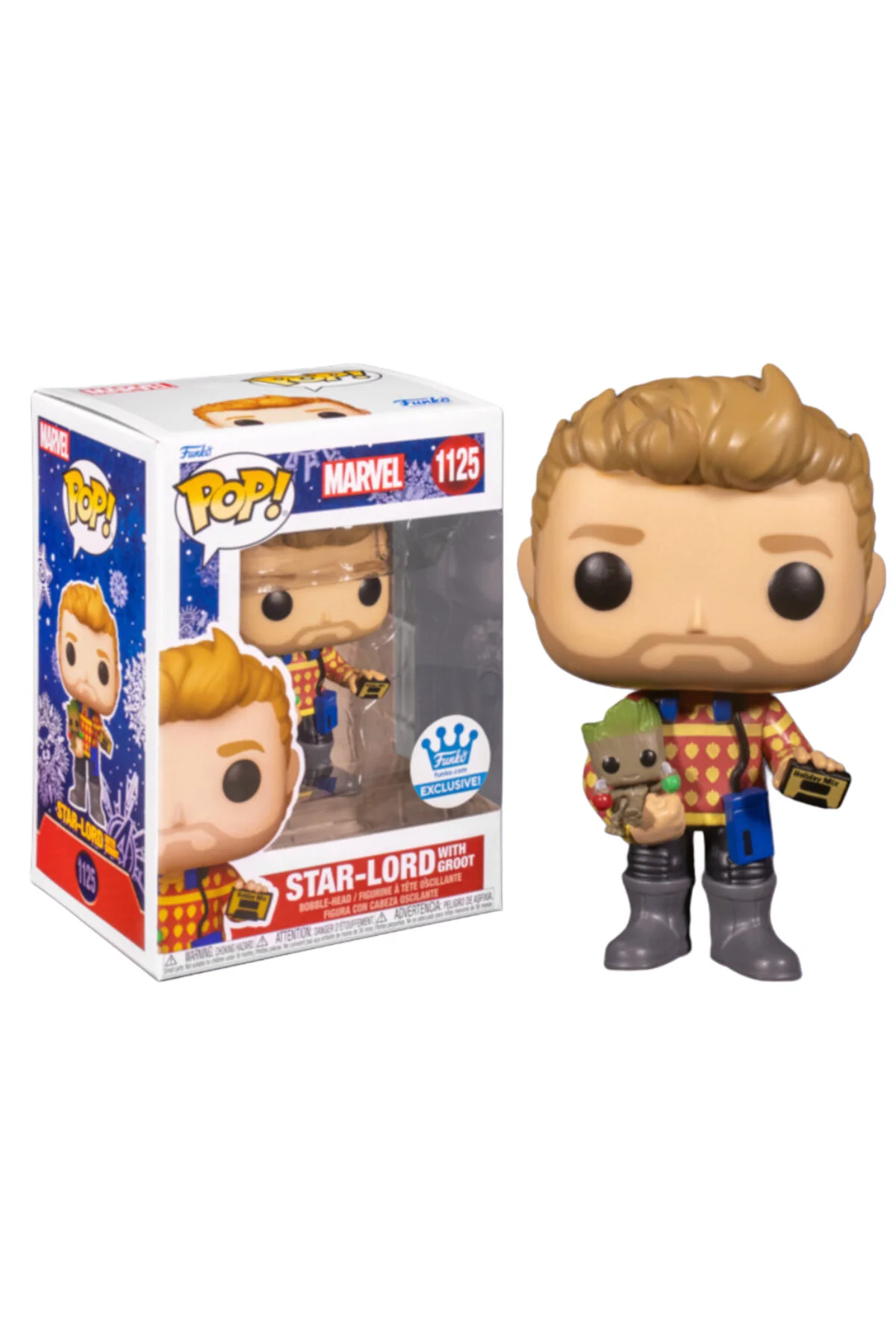 فیگور GUARDIANS OF THE GALAXY STAR LORD با انحصاری GROOT HOLIDAY FUNKO POP! 1125 Funko