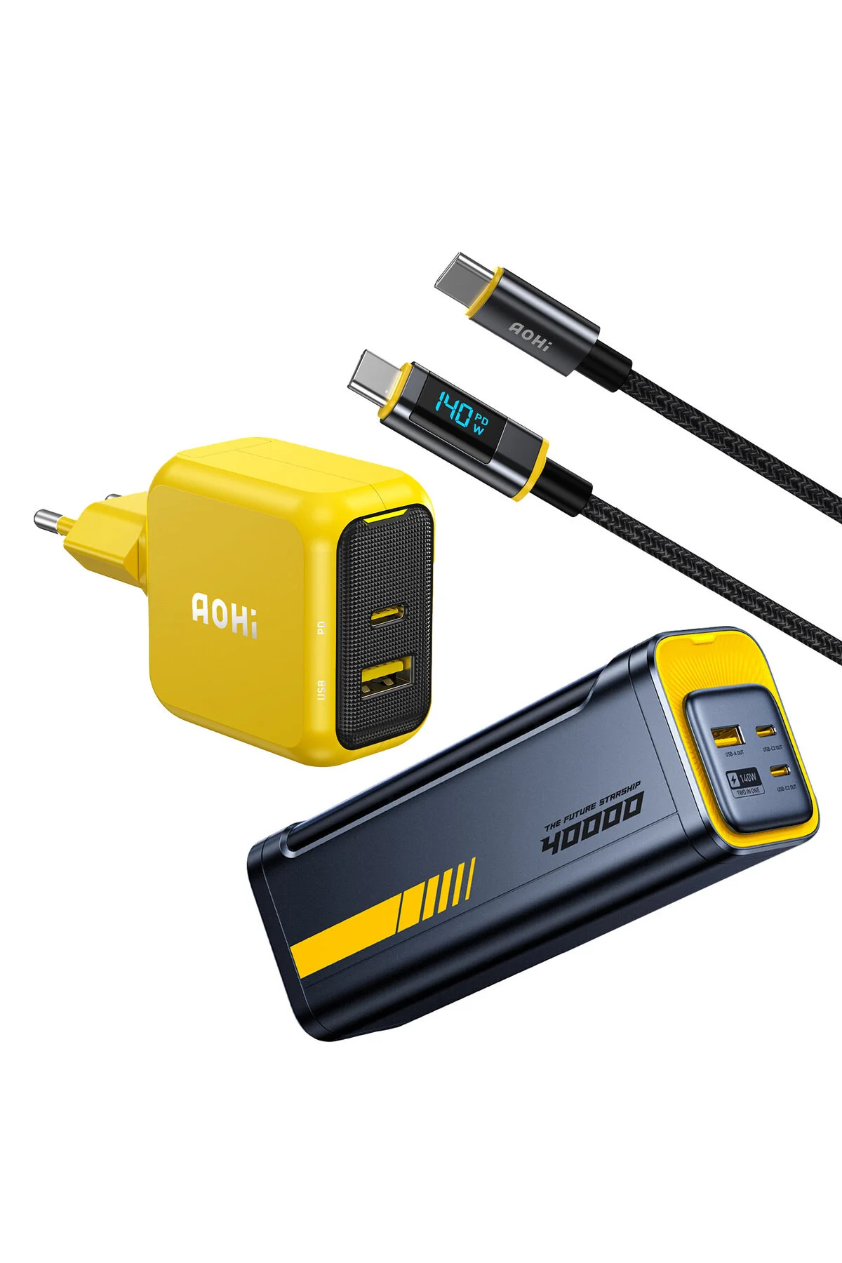 شارژر آداپتور شارژ پورت MAGCUBE 67W 2 40.000 میلی آمپر ساعت 140W PD3.1 POWERBANK صفحه نمایش LED NYLON KNIT Aohi