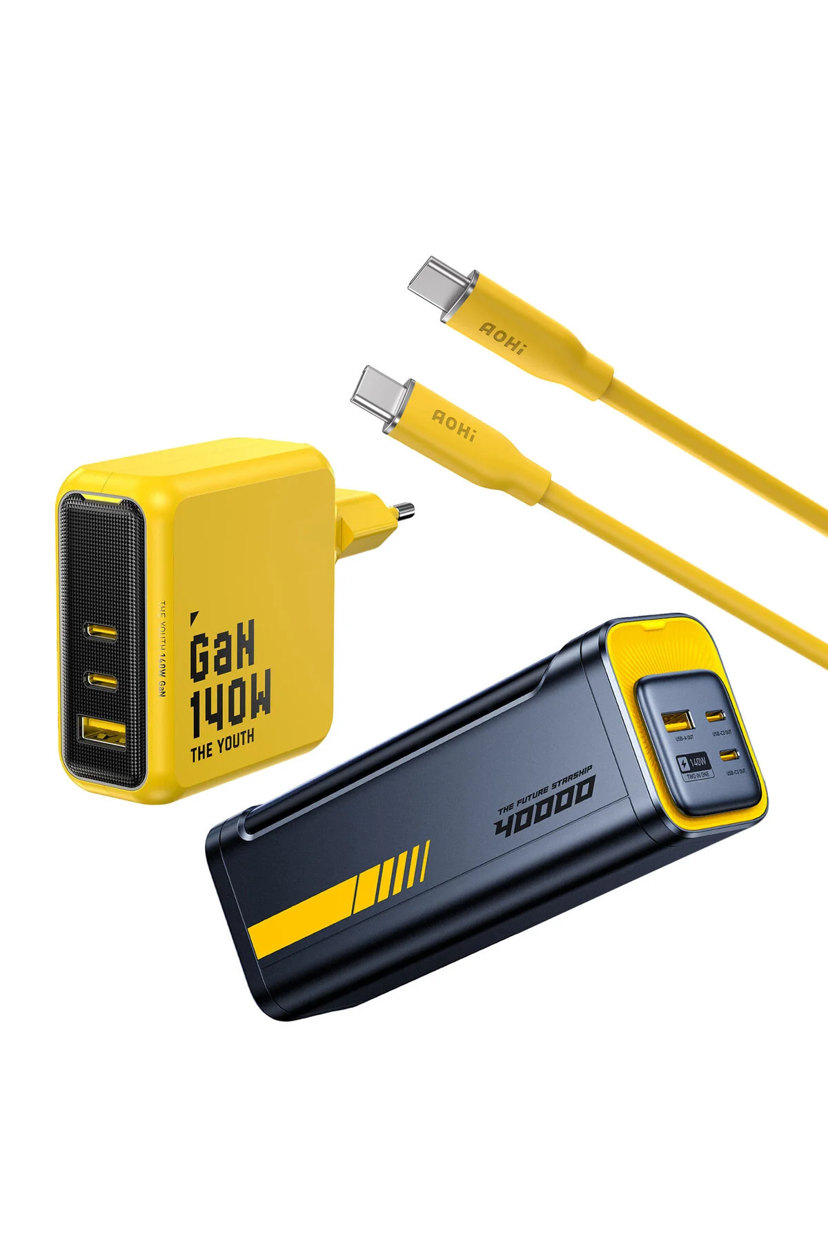 شارژر آداپتور پورت 140W 3 جوانان 40.000 میلی آمپر ساعت PD3.1 POWERBANK 1M PD 3.1 480MBPS Aohi