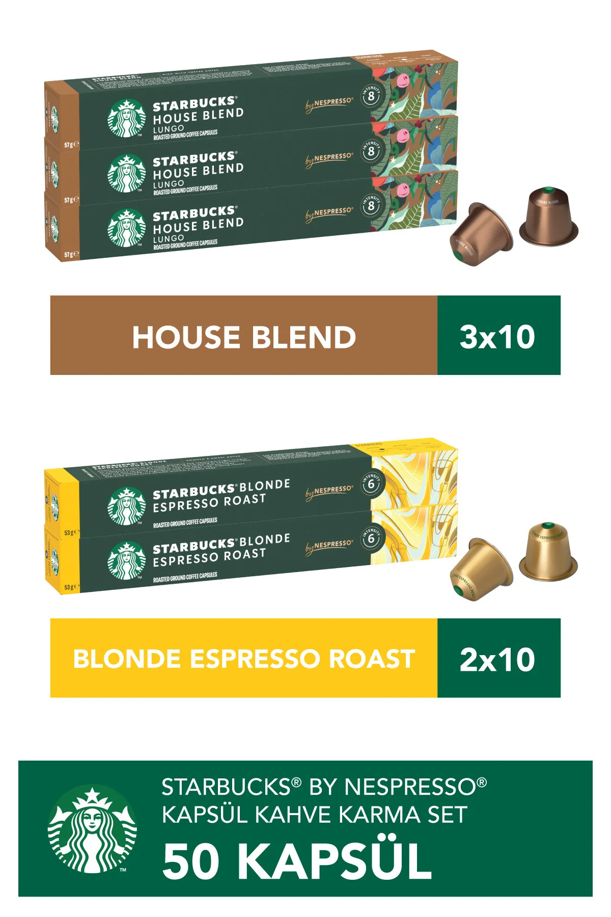 کپسول قهوه سازگار با نسپرسو توسط NESPRESSO HOUSE BLEND 30S, BLONDE ESPRESSO 20'S CAPSULE COFFEE استارباکس Starbucks