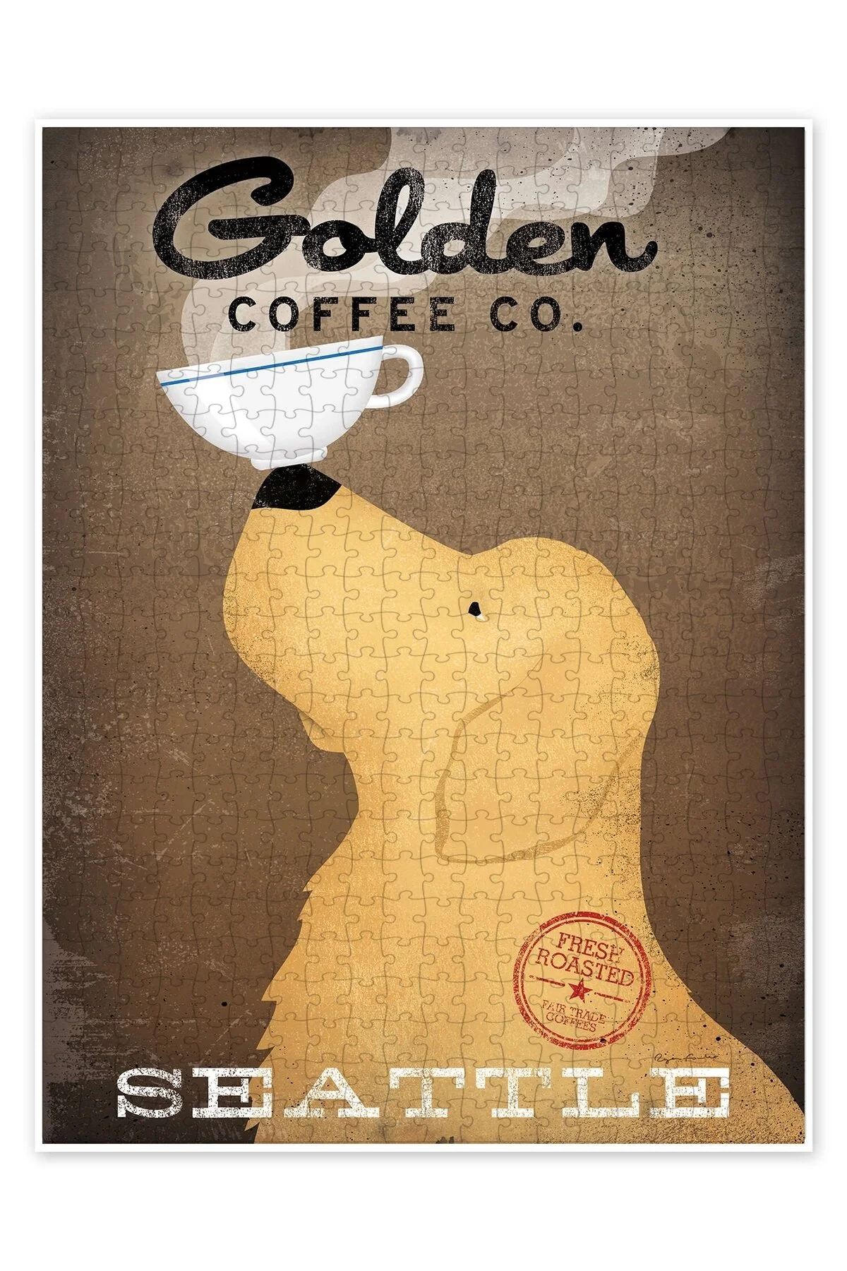پازل GOLDEN COFFEE CO. SEATTLE 500 PIECE PUZZLE اره منبت کاری مویی گربه سگ با موضوع طبیعت و حیوانات جنگل از ترکیه Jeronkarji