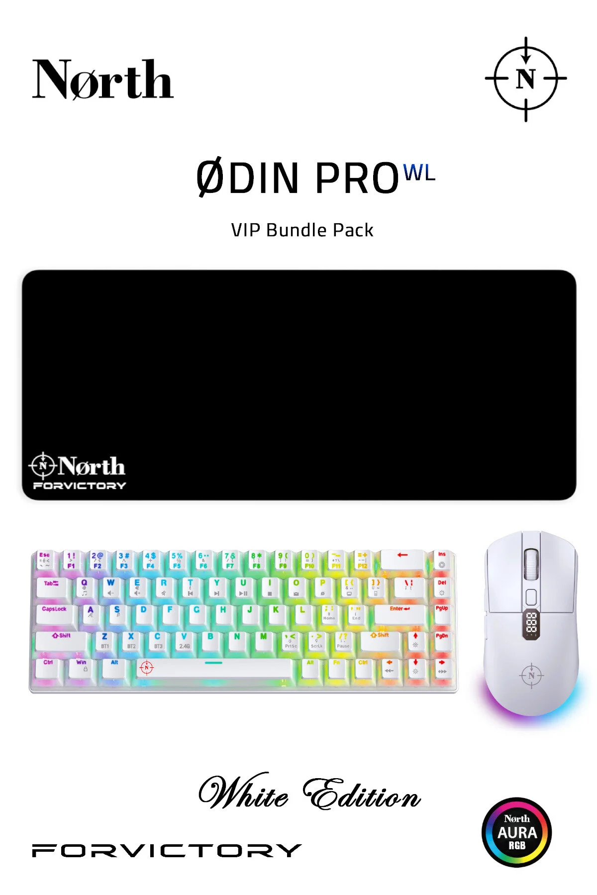 ست کیبورد و ماوس مخصوص بازی ODIN PRO WL PLAYER MOUSE + KEYBOARD VIP تجهیزات پخش کننده سفید بی سیم North