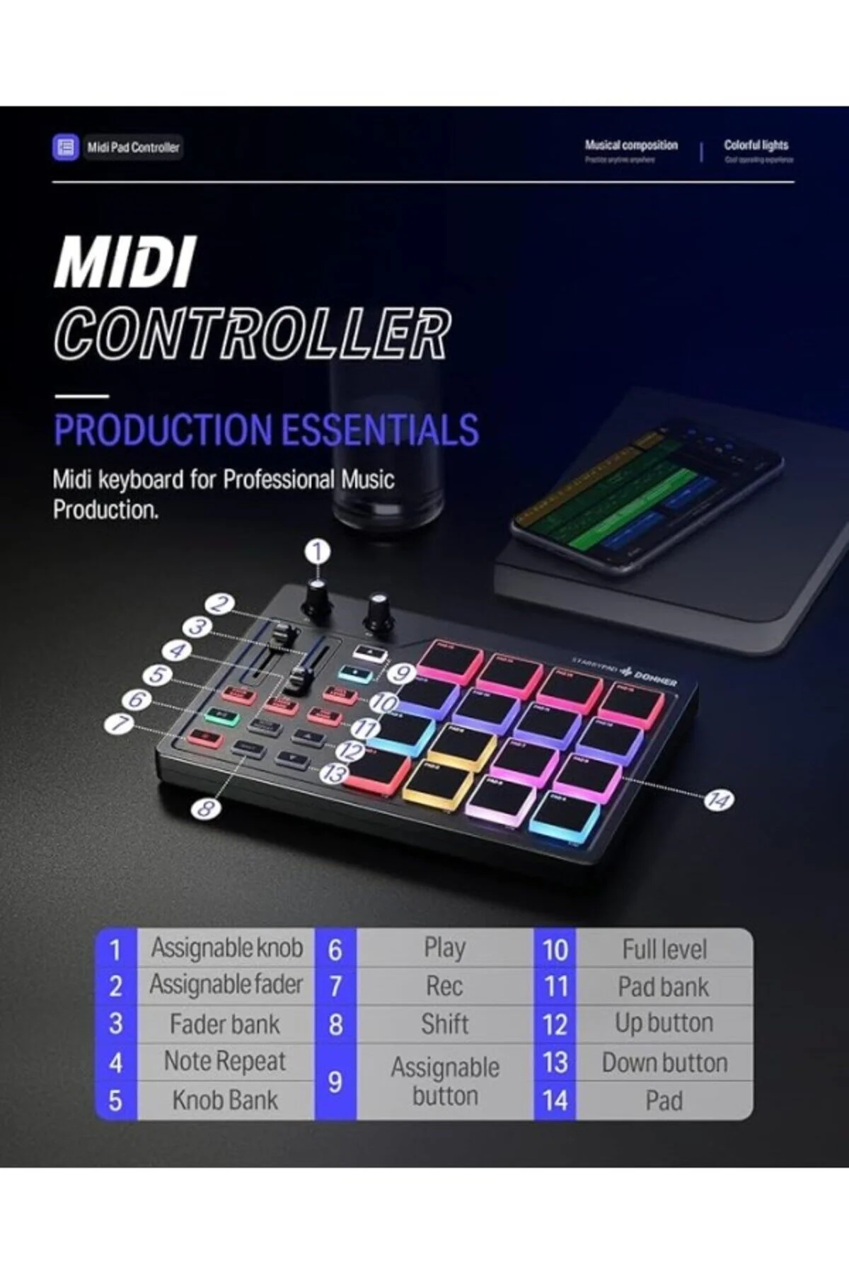 فناوری ضبط کنترلر DONNER STARRYPAD MIDI اورجینال ShopZum