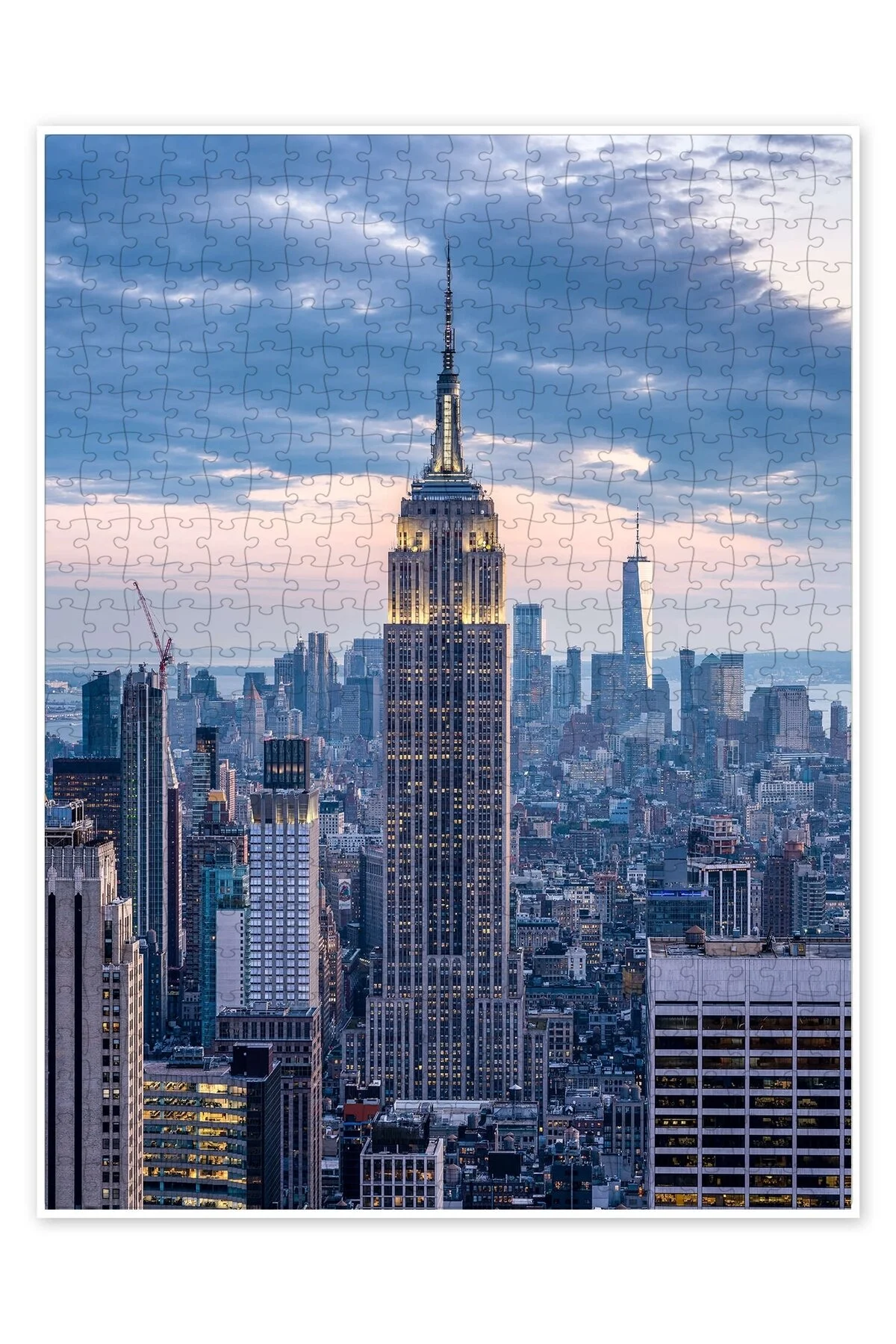 پازل سرگرمی با مضمون منظره شهر 500 قطعه اره منبت کاری مویی ساختمان امپایر استیت در ساعت آبی از ترکیه Jeronkarji
