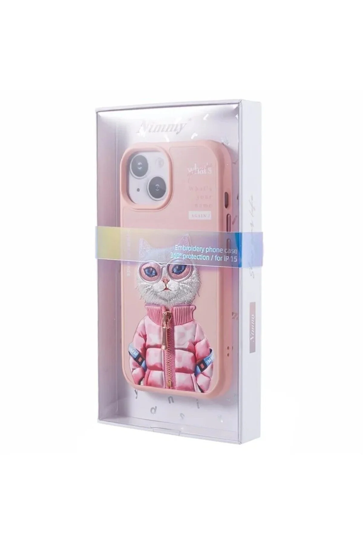 کاور و قاب زیپ عینک سه بعدی سازگار با IPHONE 15 BEAUTY CAT گلدوزی شده منبت زیبا Nimmy