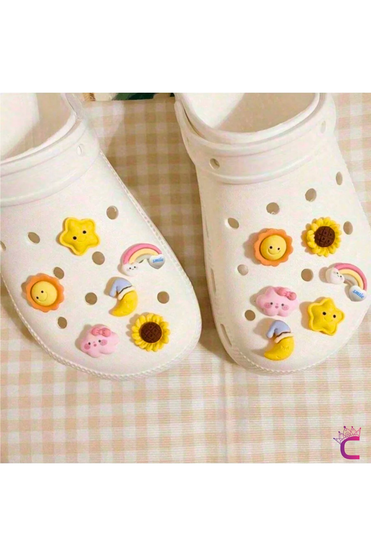 فیگور مدل 12 تکه KAWAII سه بعدی ماه رنگین کمان ستاره گل دمپایی ست تزئینات صلیب جیبیتز CROCKS CHARM از ترکیه Cinderella