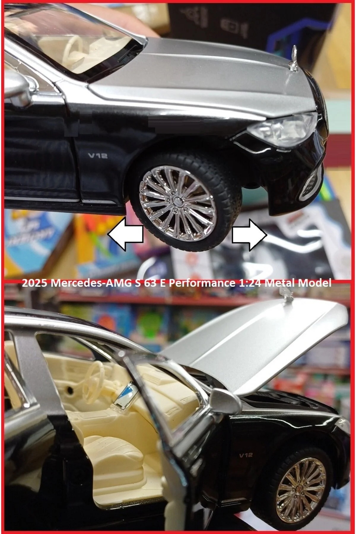 مدل خودرو MERCEDES BENZ S63 MAYBACH STYLE 2025 CAR DIECAST 1.24 COLLECTION METAL 6 هود چمدان درب باز می شود OYUNCAKSAHİLİ