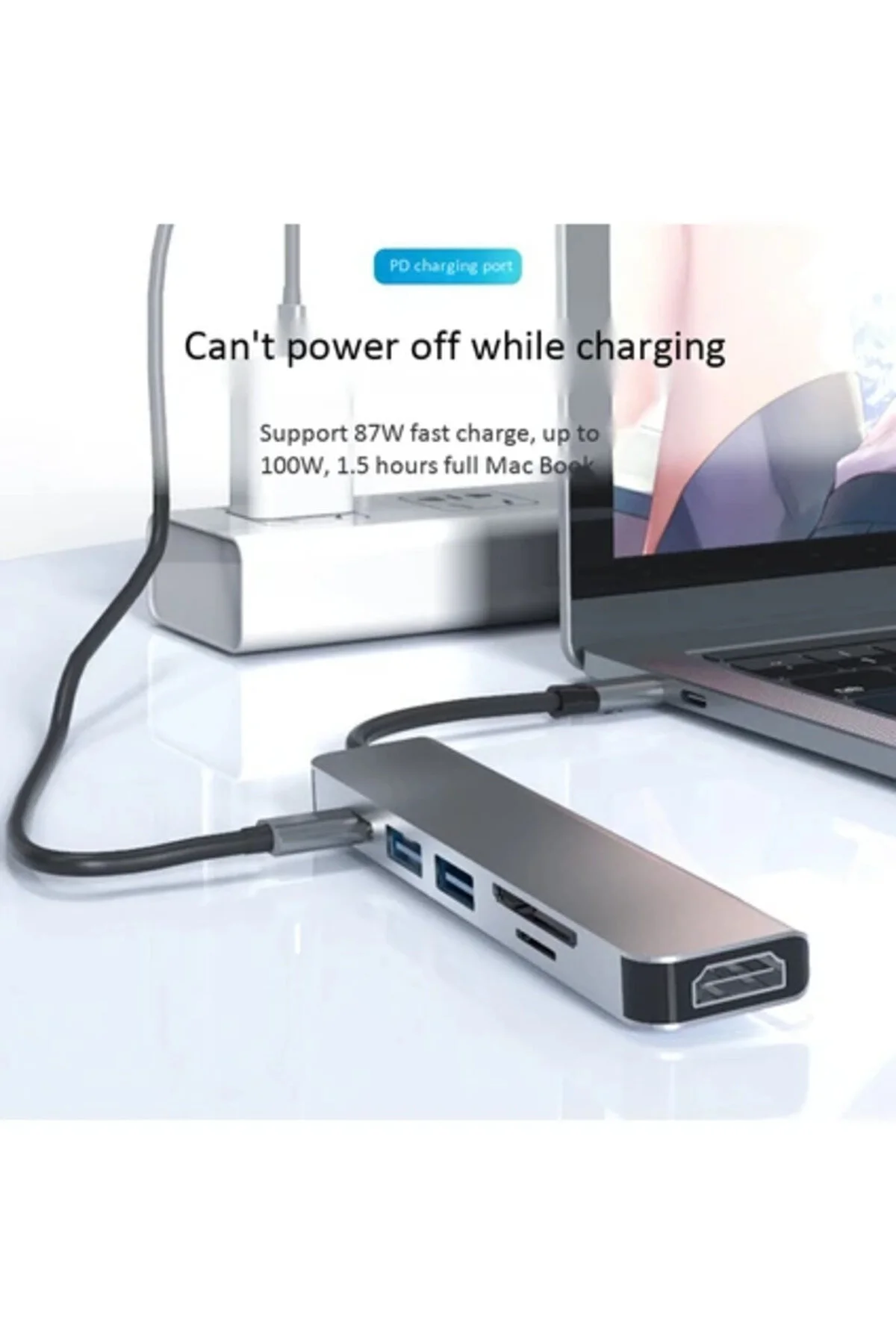 هاب USB C HUB 6 1 4K 2X 3.0 SD TF پشتیبانی از شارژر PD است Fogy