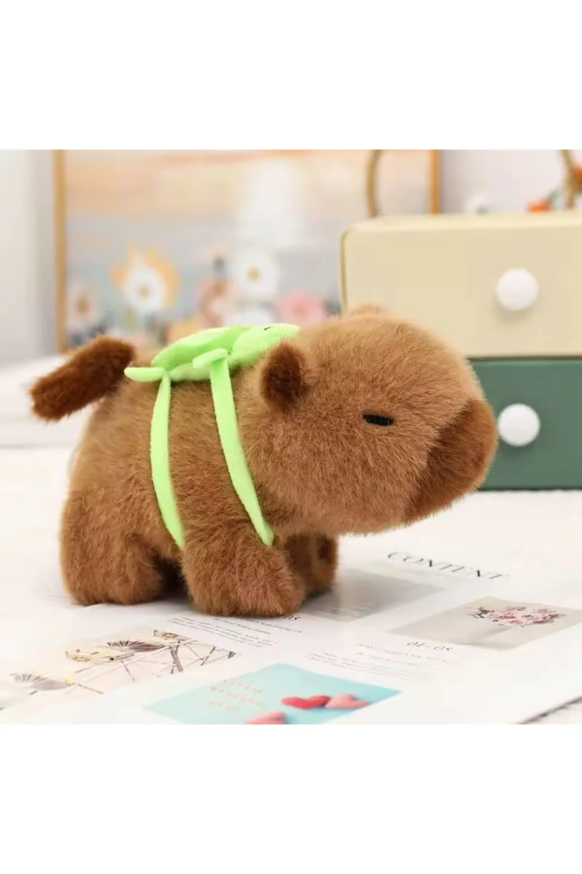 اسباب بازی های پشمی مخمل خواب دار CAPYBARA با بند بازو دم موزیکال سولفات سبز روشن چرخان NB market