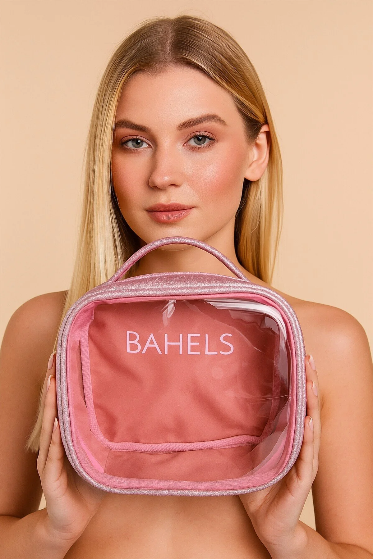 کیف لوازم آرایش مجموعه PINK SHINE COLLECTION کیسه مسافرتی نقره ای BAHELS