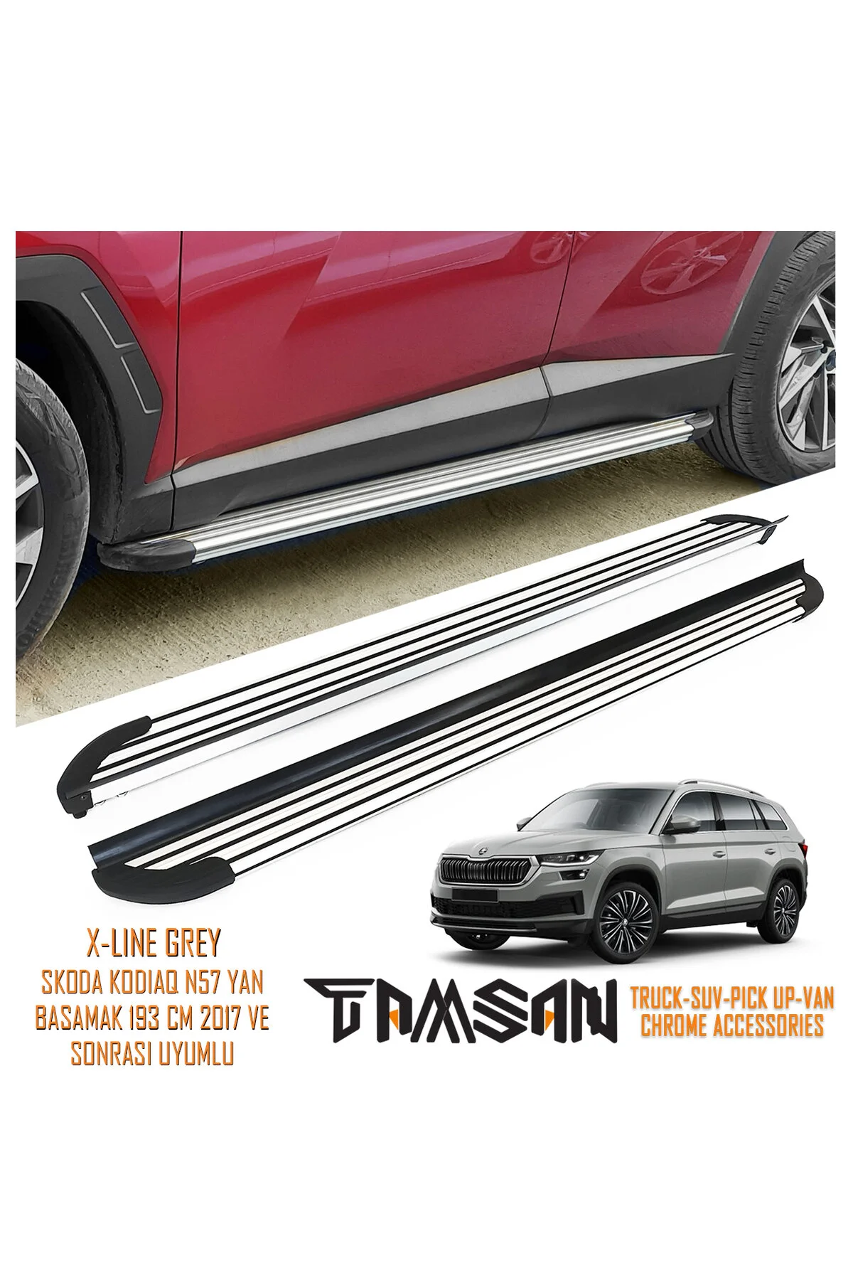 محافظ پلاستیکی رکاب SKODA KODIAQ N57 X LINE MODEL SIDE STEP GRY 193 CM سازگار با 2017 و بعد از آن TAMSAN