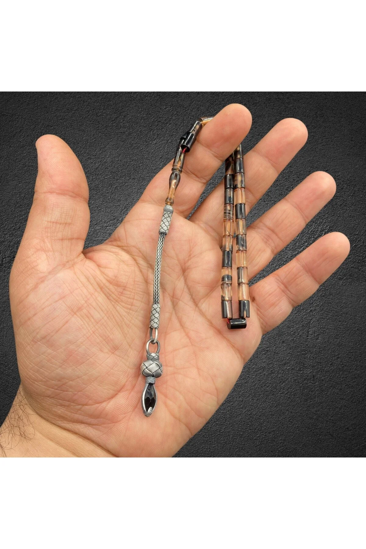 تسبیح 5X8 میلی متر حرکات ارتفاع بوروکرات آتش کهربا TESBIH 1000 TASSEL ژاکت نقره ای استرلینگ Kt