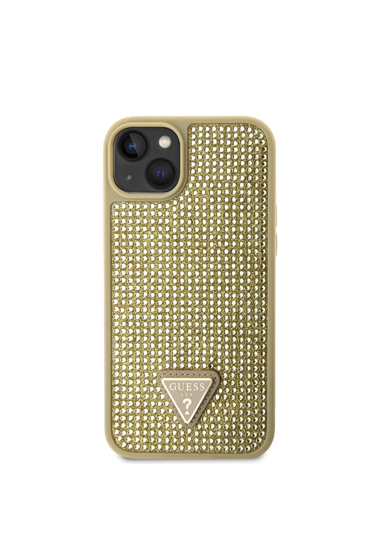 کاور و قاب سازگار با IPHONE 14 GUESS LICENSED STONE SURFACE SIANGLE LOGO COVER GOLD اورجینال Guess