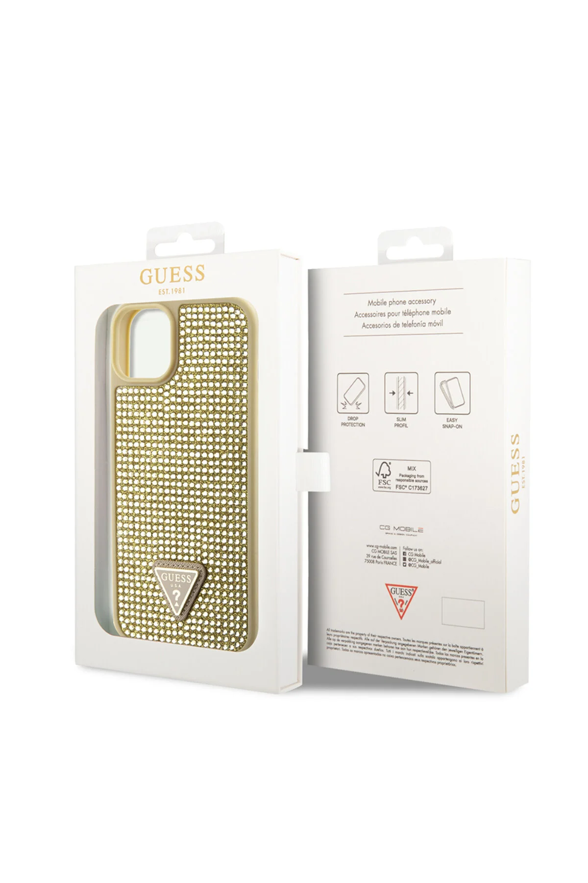 کاور و قاب پشتی استاندارد آیفون 15 GUESS STONE دارای لوگو طلایی Guess