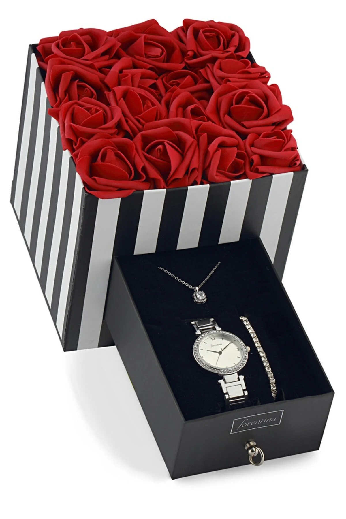 هدیه مفهومی قرمز مجموعه ساعت دستبند گردنبند BOX Forentina