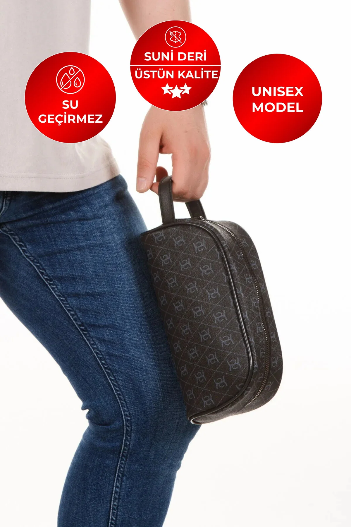 کیف دستی یونیسکس مشکی ضدآب مدل کلاتچ مناسب لوازم اصلاح، آرایشی و روزمره   CERFF LEATHER CLUP
