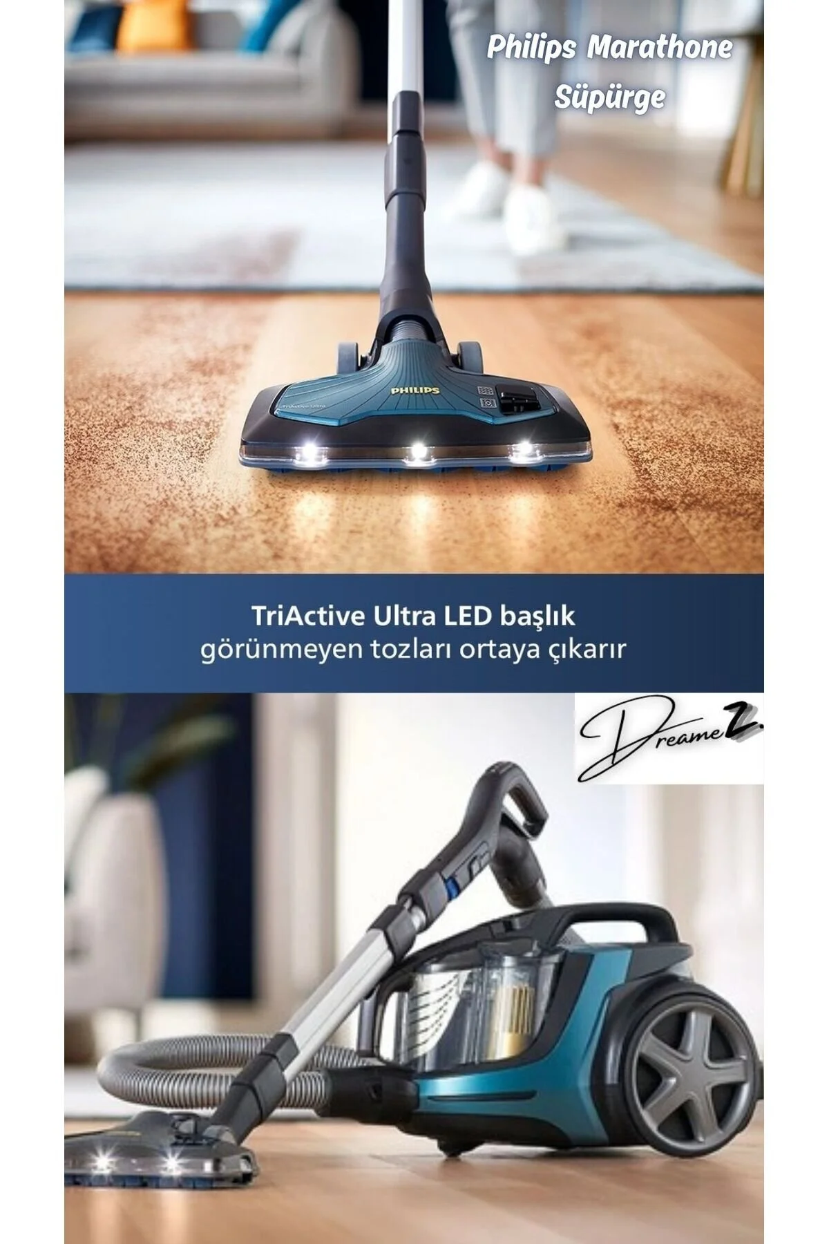 جاروبرقی بدون کیسه DRMZ قدرتمندترین ماراتن ULTIMATE WUST 899 W HEPA 13 TRIACTIVE+عنوان LED فیلیپس Philips