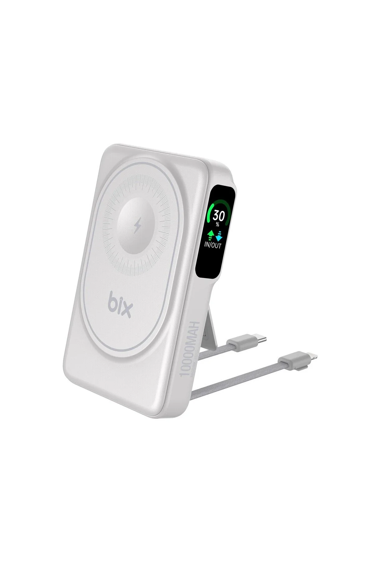 پاوربانک 10 000 میلی آمپر ساعت صفحه نمایش مغناطیسی بی سیم POWERBANK 20W PD شارژ سریع و 15W MAGSAFE WHITE Bix
