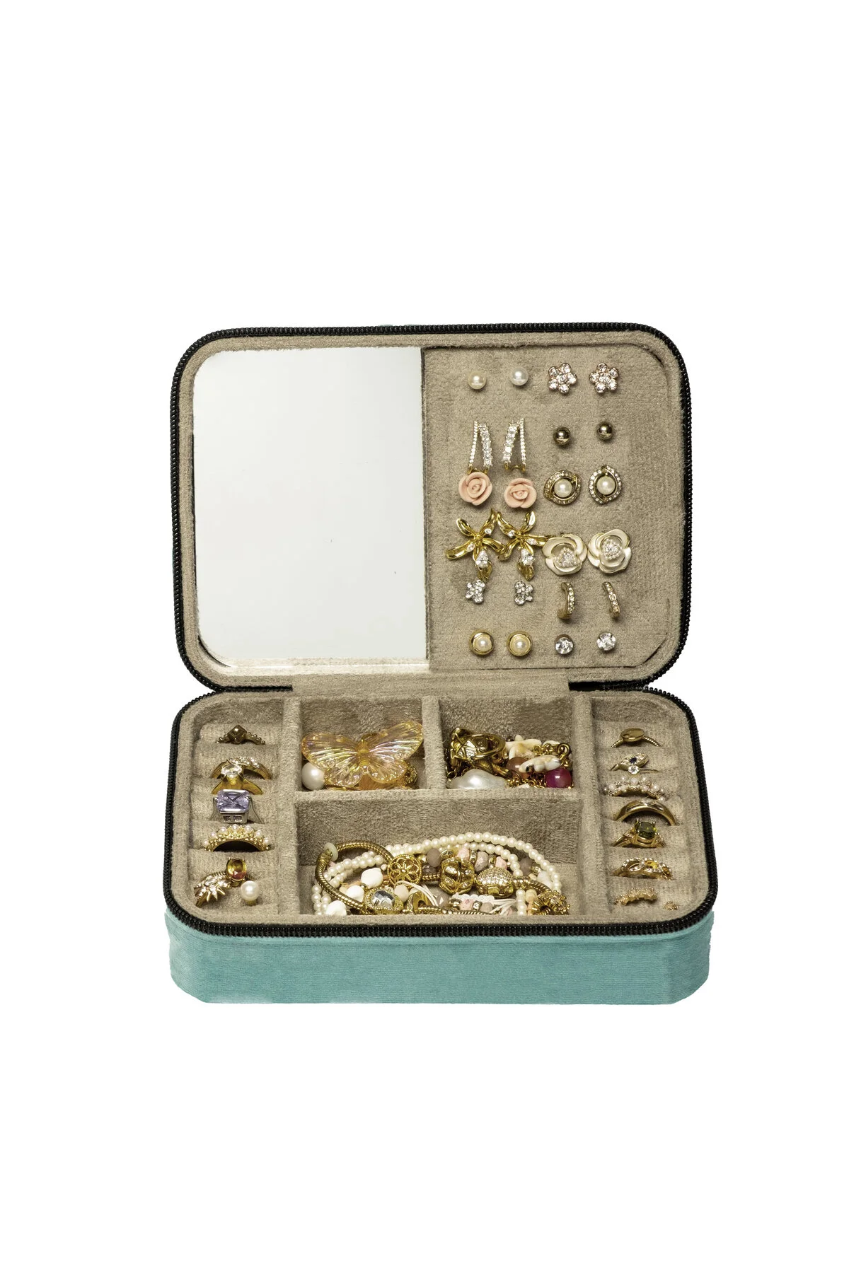 نظم‌دهنده لوازم آرایش و جواهر FORMX JEWELRY ORGANIZER BOX جواهرات کیسه جانبی حلقه گوشواره تنظیمات سبز Ahşap Fikir