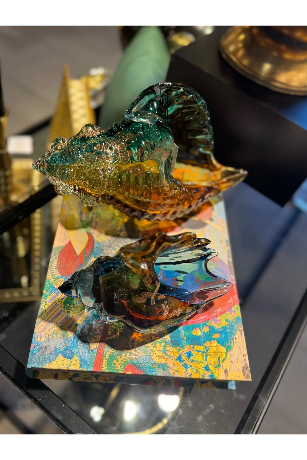 اشیاء دکوراتیو و مجسمه ESTERHOMEDECOR 2 MURENDA GLASS SEA BARK APPLY WIDTH بزرگ 32 سانتی متر کوچک 20 hediye