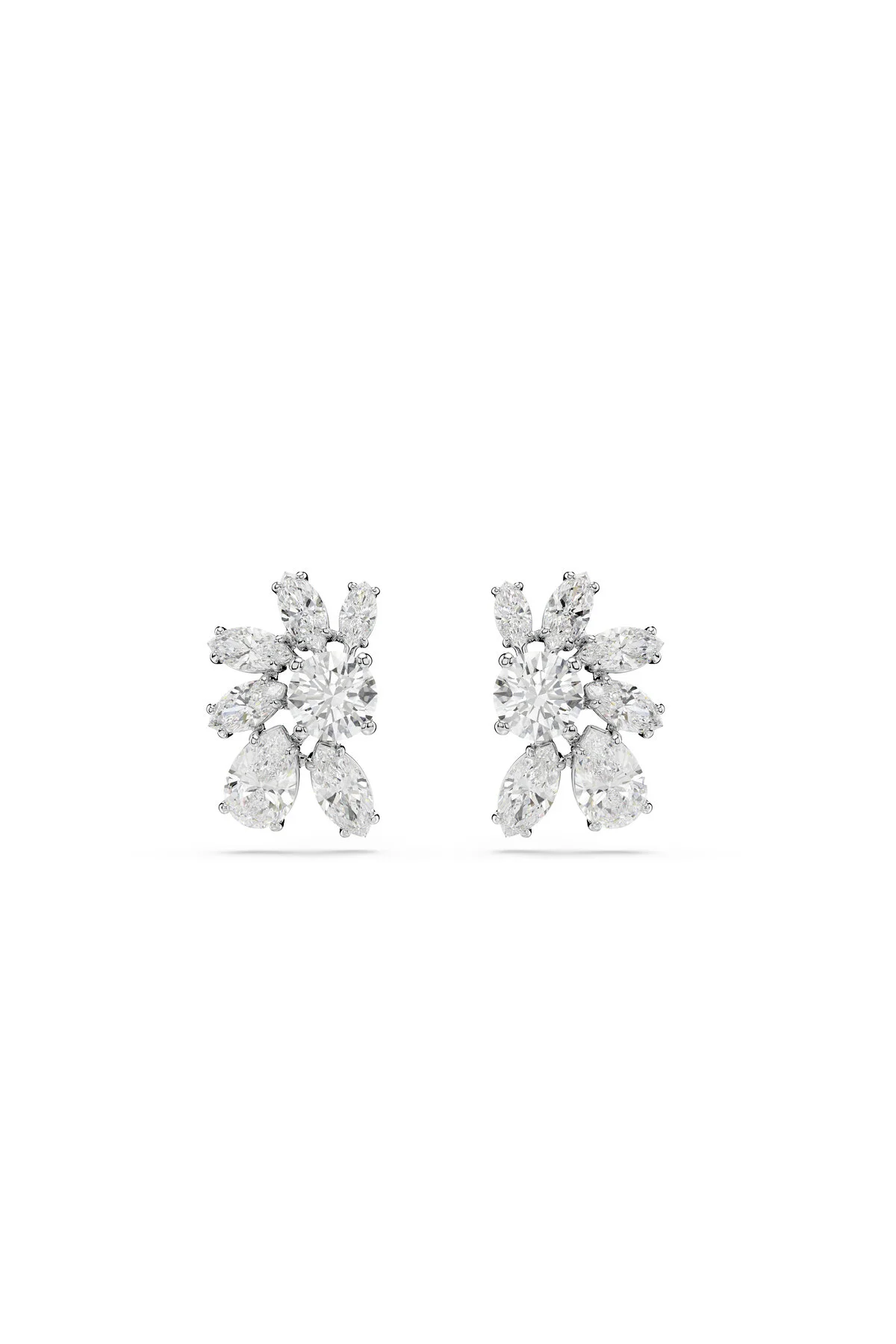گوشواره زیرکون های دکمه MESMERA برش مخلوط گل سفید روکش رودیوم سواروسکی اورجینال Swarovski