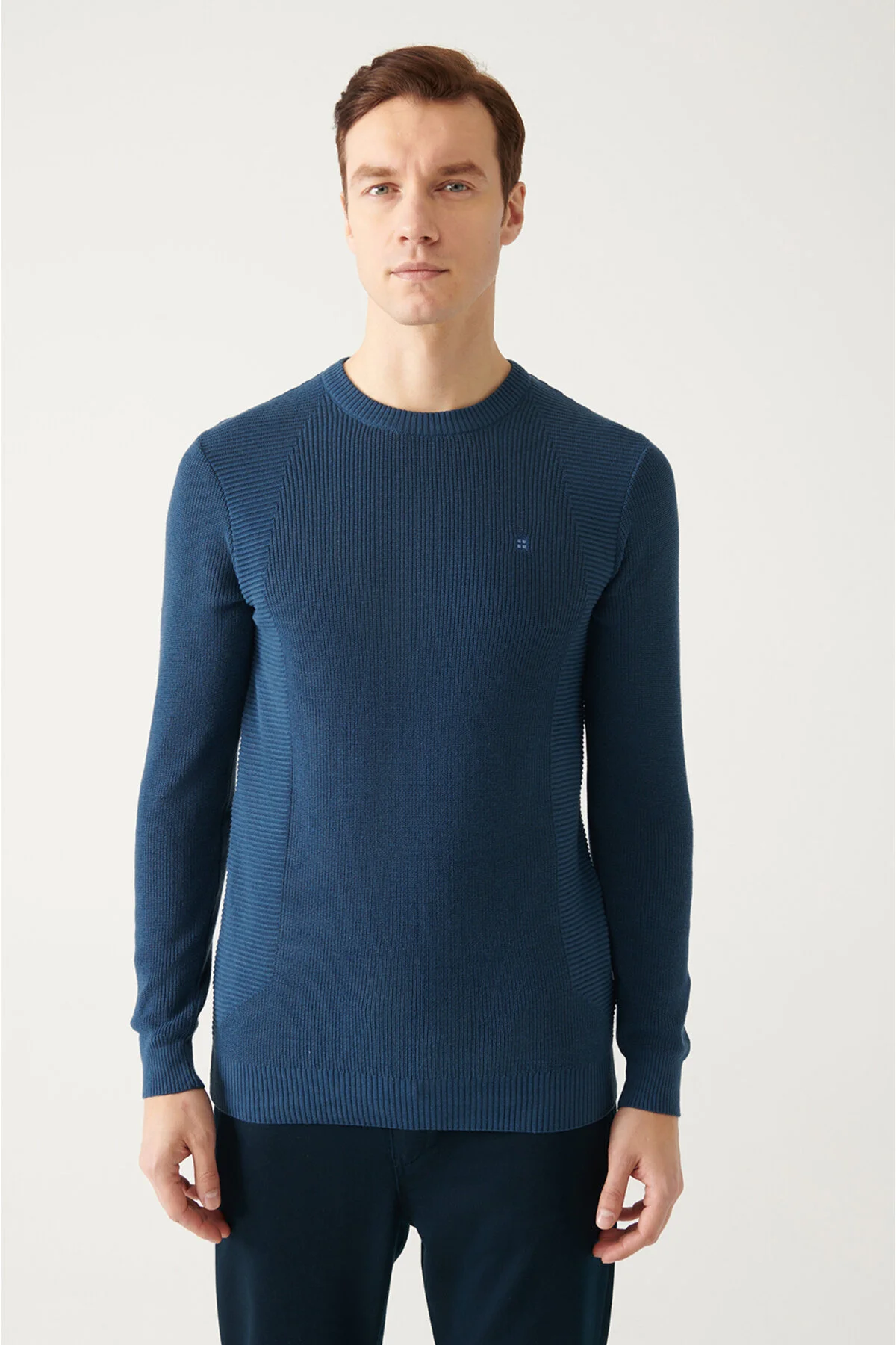 پلیور آبی مردانه دوچرخه نیلی Yaka Jacquard Cnitwear A22Y5178 آوا Avva