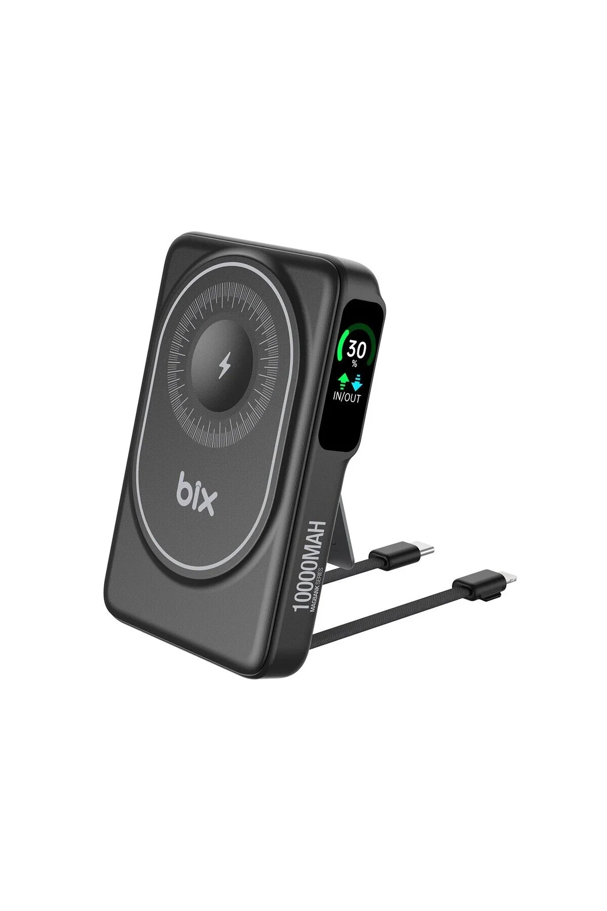 پاوربانک 10 000 MAY صفحه نمایش مغناطیسی بی سیم POWERBANK 20W PD شارژ سریع و 15W MAGSAFE BLACK Bix