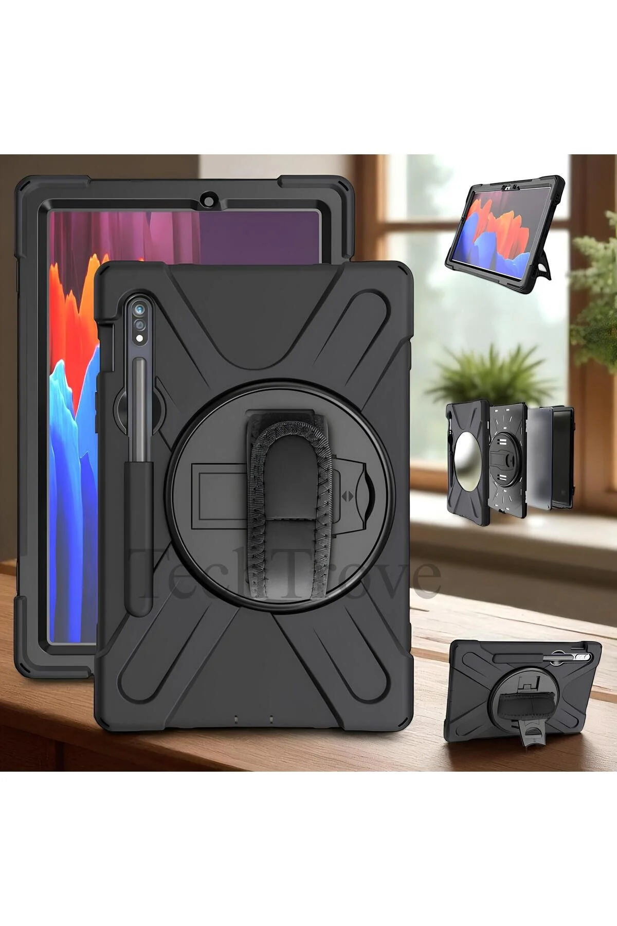 کاور تبلت قاب محافظ GALAXY TAB S7 PLUS با حداکثر بند دستی TechTrove