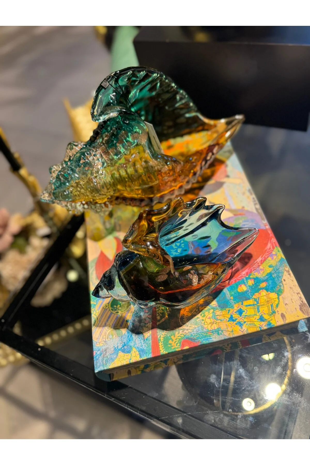 اشیاء دکوراتیو و مجسمه ESTERHOMEDECOR 2 MURENDA GLASS SEA BARK APPLY WIDTH بزرگ 32 سانتی متر کوچک 20 hediye