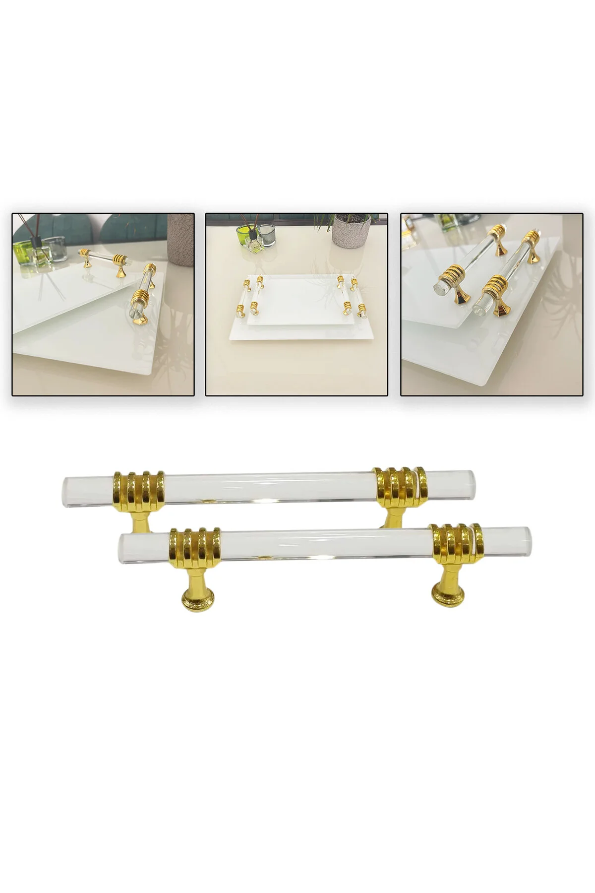 فیگور دسته سینی اپوکسی شیشه ای 2 عدد طلایی از ترکیه Eminonutoptanci