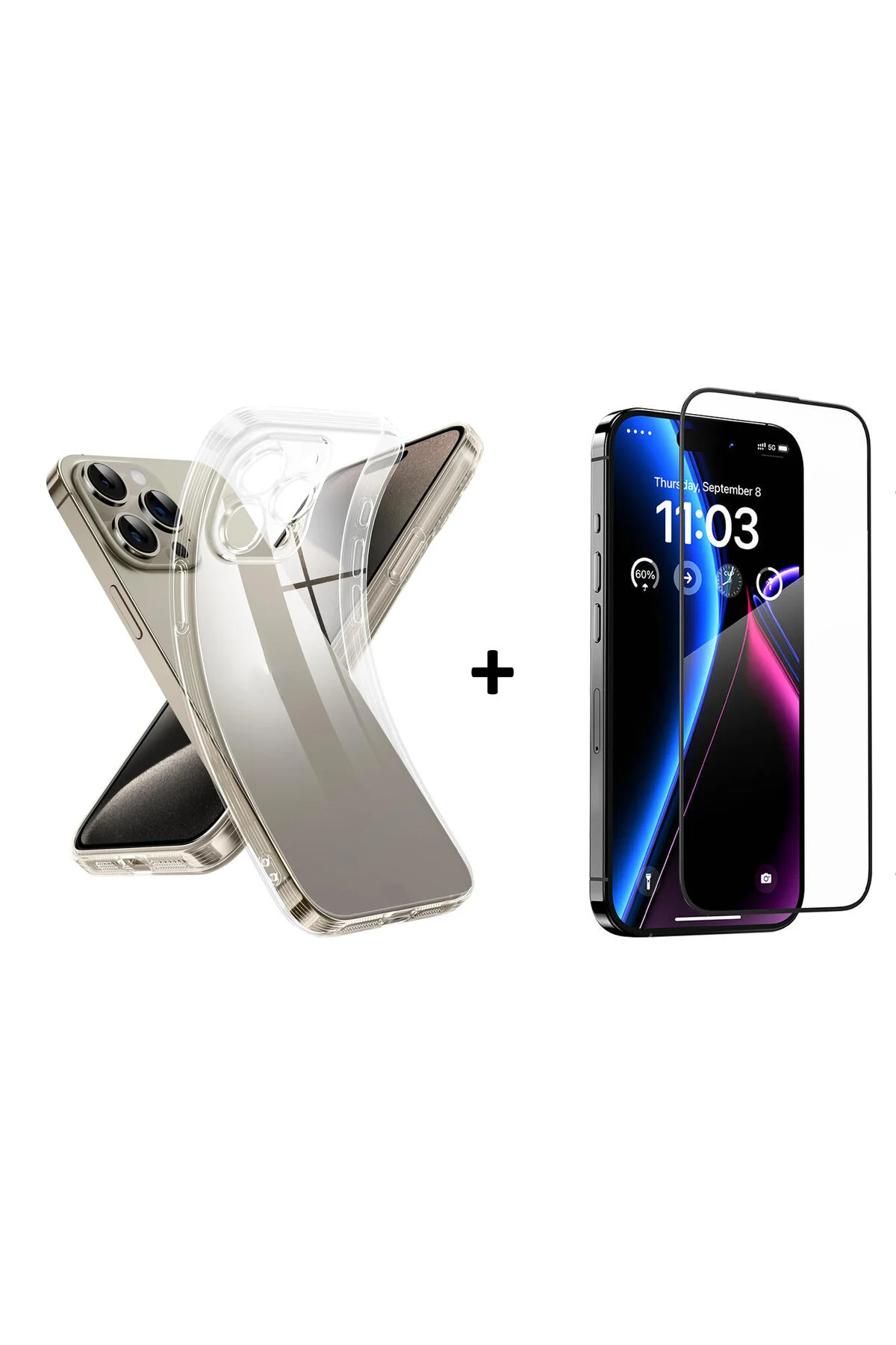 کاور و قاب محافظ دوربین شفاف سازگار با IPHONE 15 PRO MAX + صفحه نمایش آنتی استاتیک Caseji