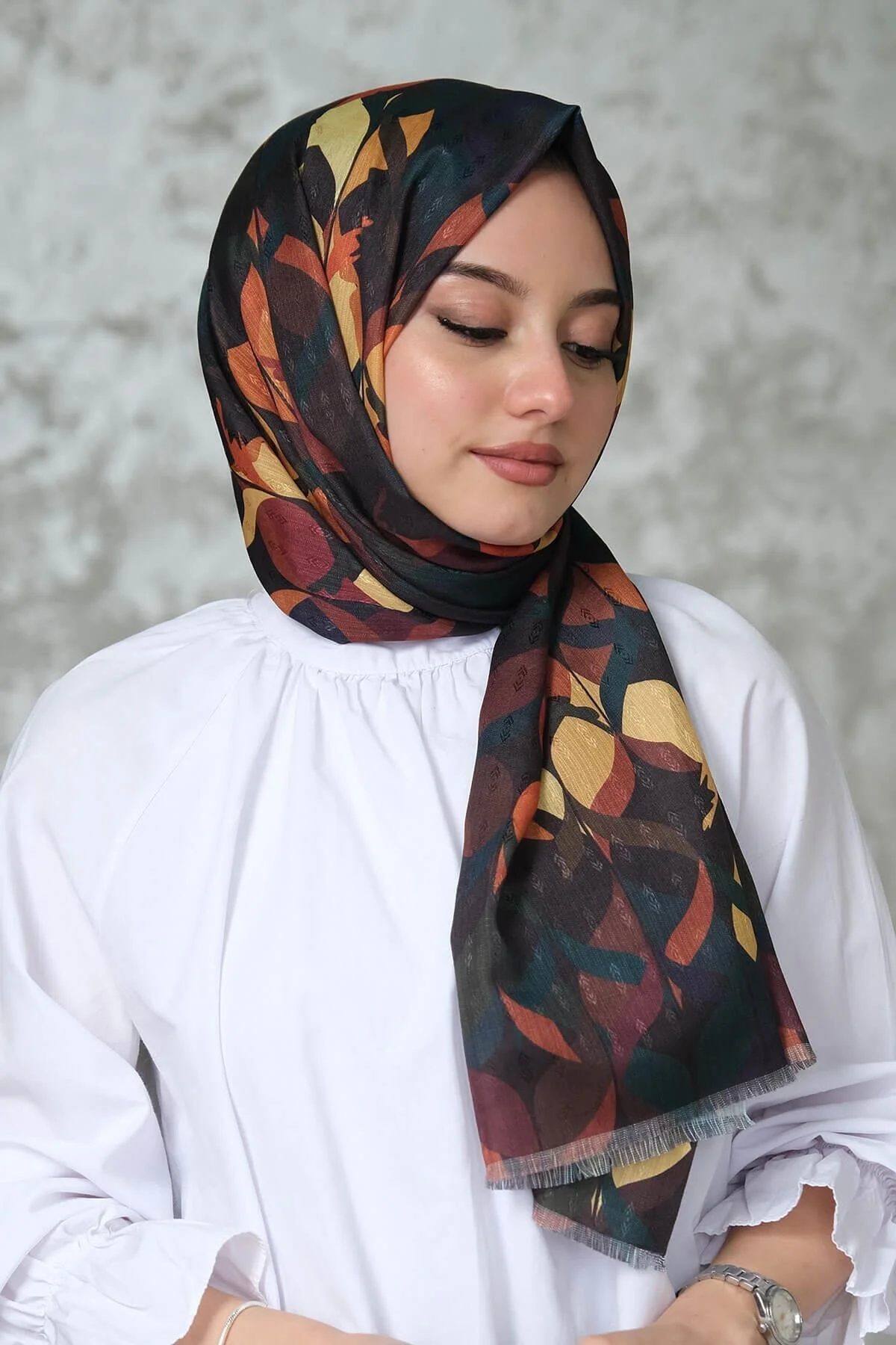 شال طرح برگ نخی سبز تیره AFVENTE