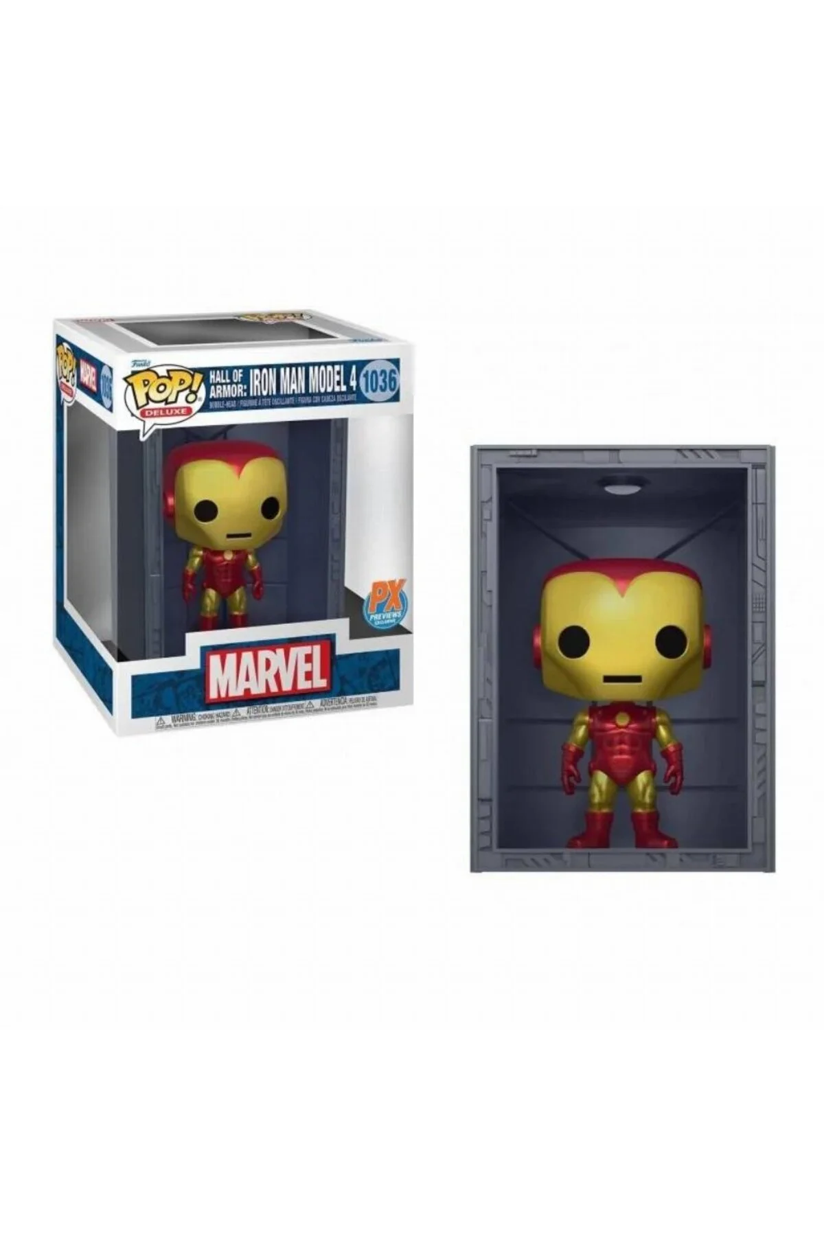 فیگور POP DELUXE MARVEL HALL OF ARMOR IRON MAN MODEL 4 METALLIC PX PREVIEWS EXCLUSIVE NO:1036 Funko