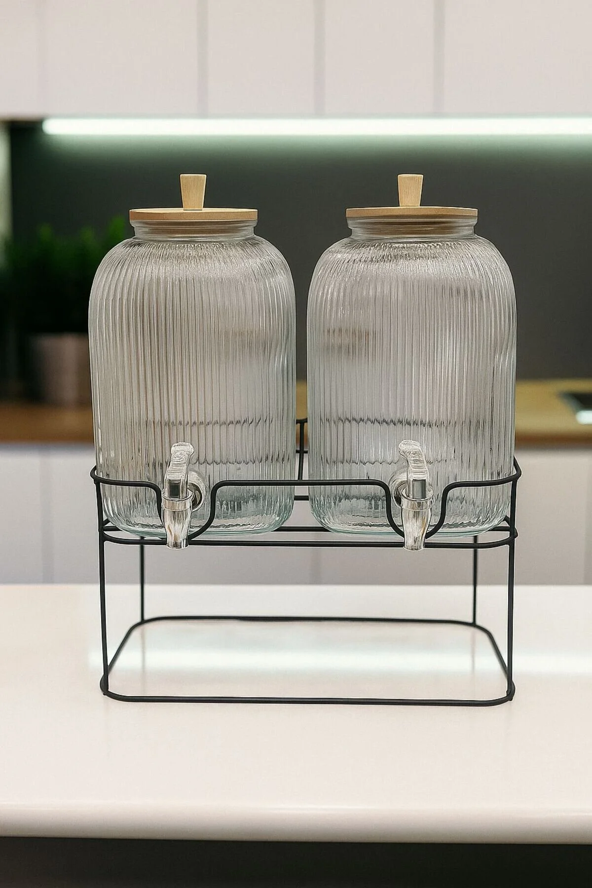 پارچ و تنگ درپوش بامبو شیشه ای 2 CARBOY با پاهای آهنی فرفورژه X 5 لیتر ALLEGRI