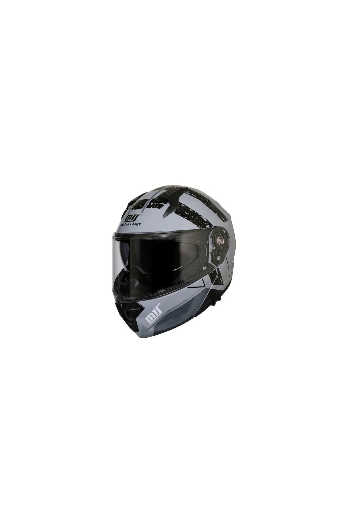 کلاه کاسکت موتورسیکلت خاکستری PROHELMET M 966 فک سیاه ایمنی موتور سیکلت را باز کرد MTS