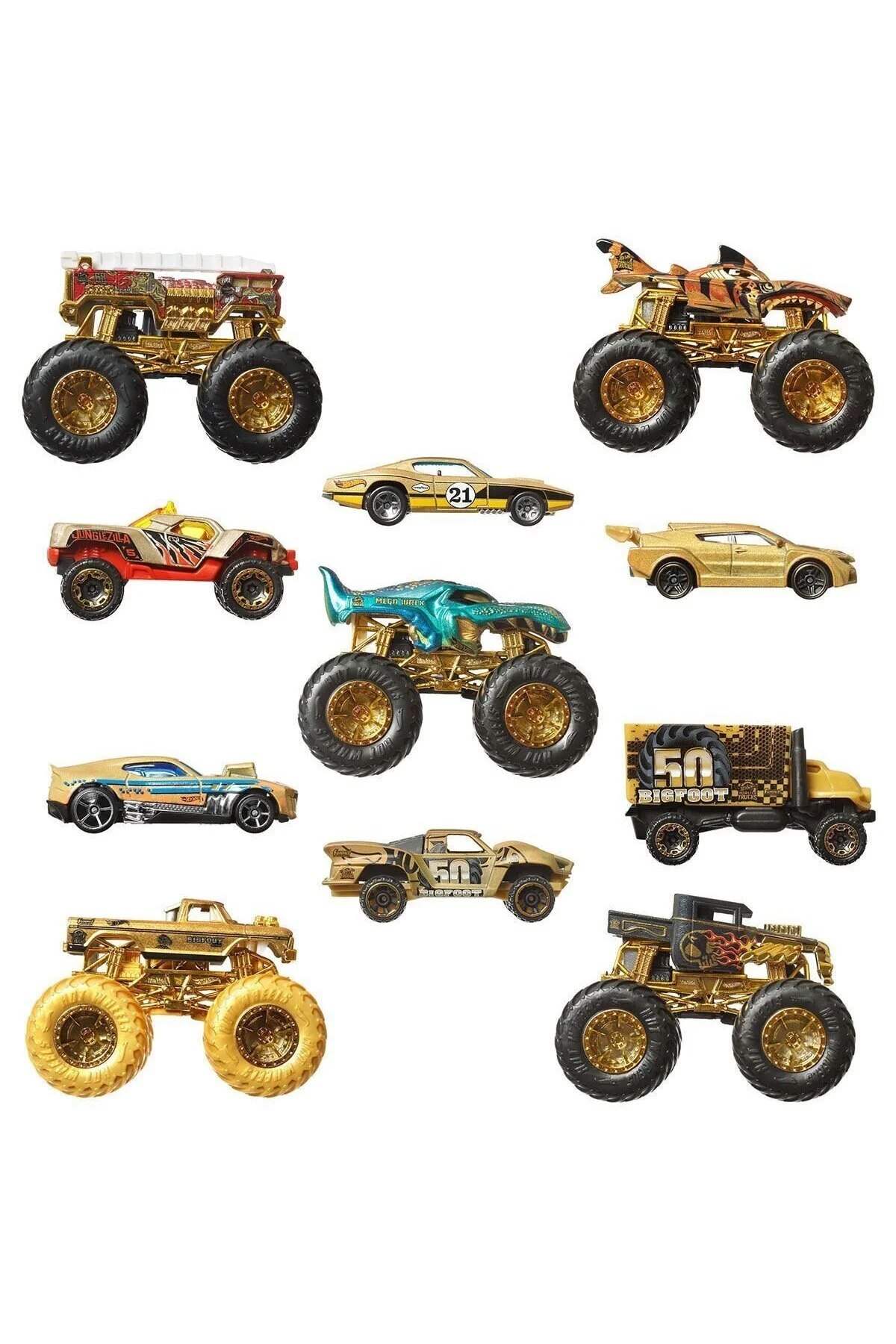 ماشین اسباب بازی JDW07 HOT WHEELS MONSTER TRUCKS BIGFOOT TROPHY CHAMPIONS CAR AND TRUCK MULTIPLE HOT WHEELS