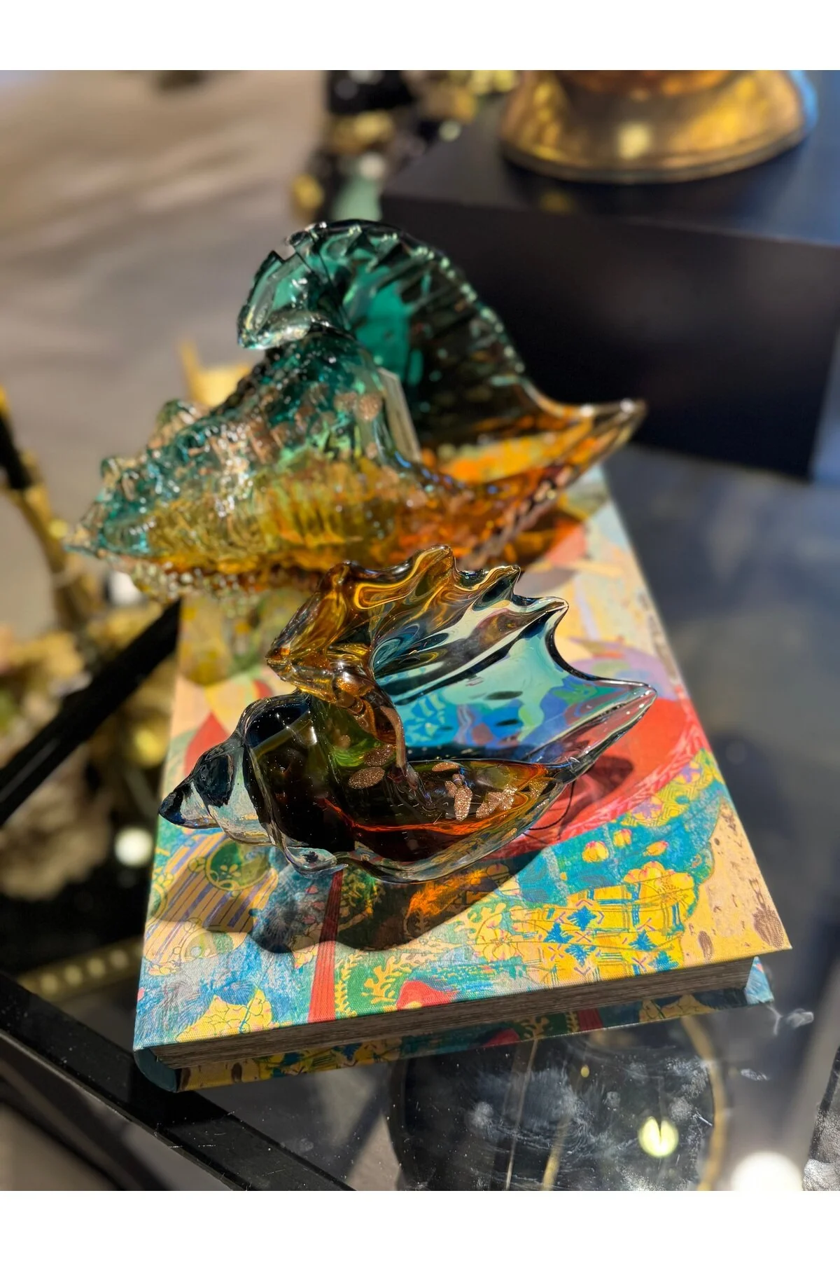 اشیاء دکوراتیو و مجسمه ESTERHOMEDECOR 2 MURENDA GLASS SEA BARK APPLY WIDTH بزرگ 32 سانتی متر کوچک 20 hediye