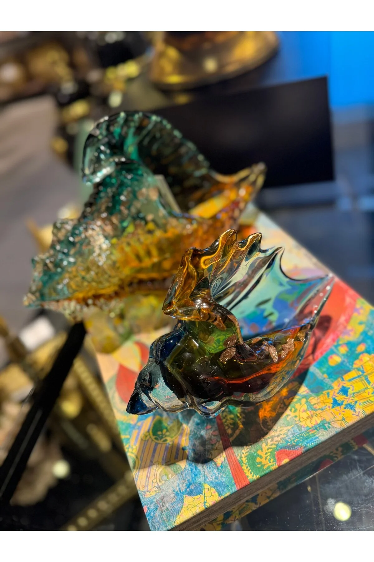 اشیاء دکوراتیو و مجسمه ESTERHOMEDECOR 2 MURENDA GLASS SEA BARK APPLY WIDTH بزرگ 32 سانتی متر کوچک 20 hediye