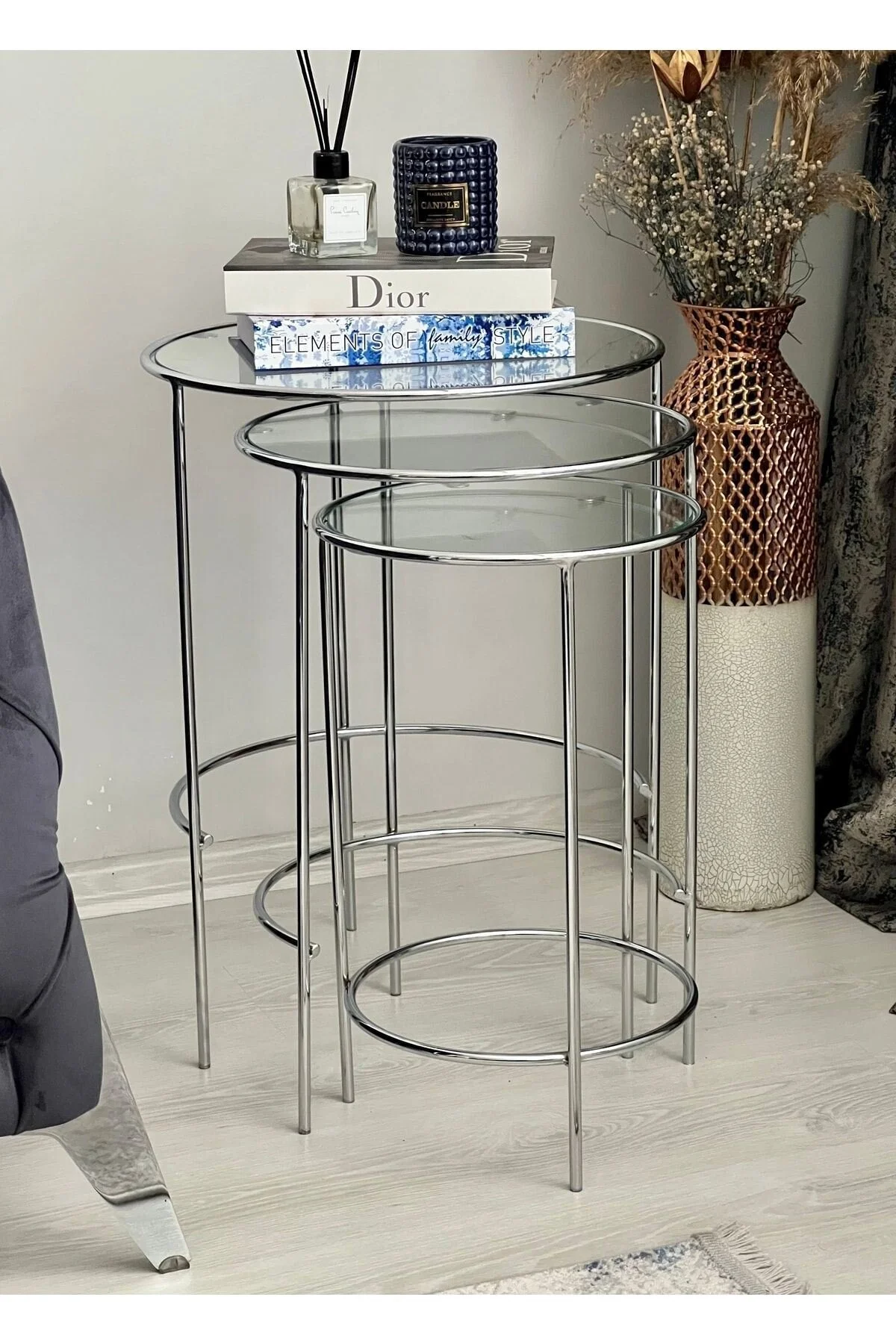میزهای تودرتو زیگون میز قهوه جانبی فلزی 3 دور مریخ SILVER SHAFFAF AssuCasa