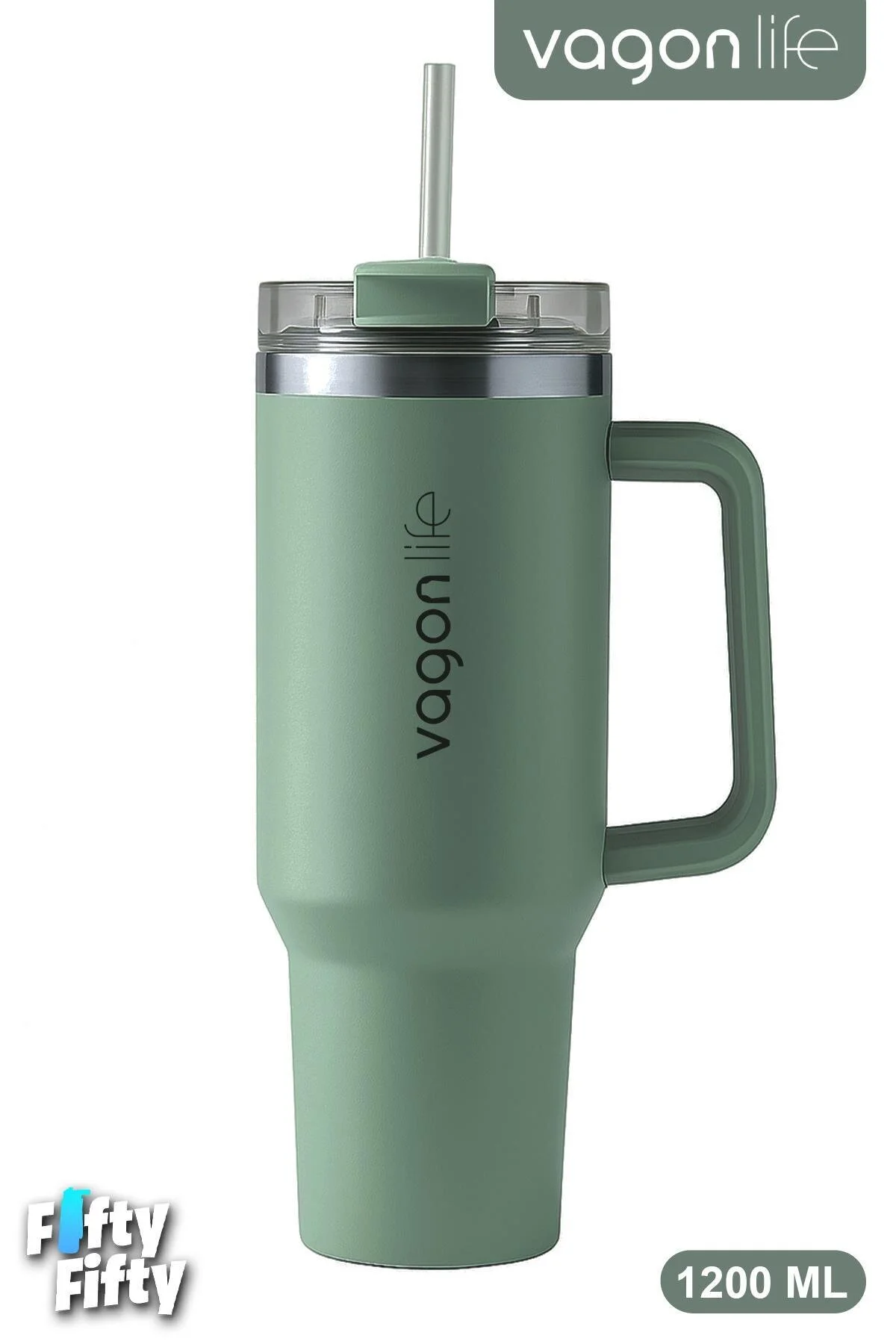 فلاسک قمقمه استیل 1200 میلی لیتری QUENCHER CUP با نی دسته آشامیدنی راحت FFVGN0581200ML اورجینال Vagonlife