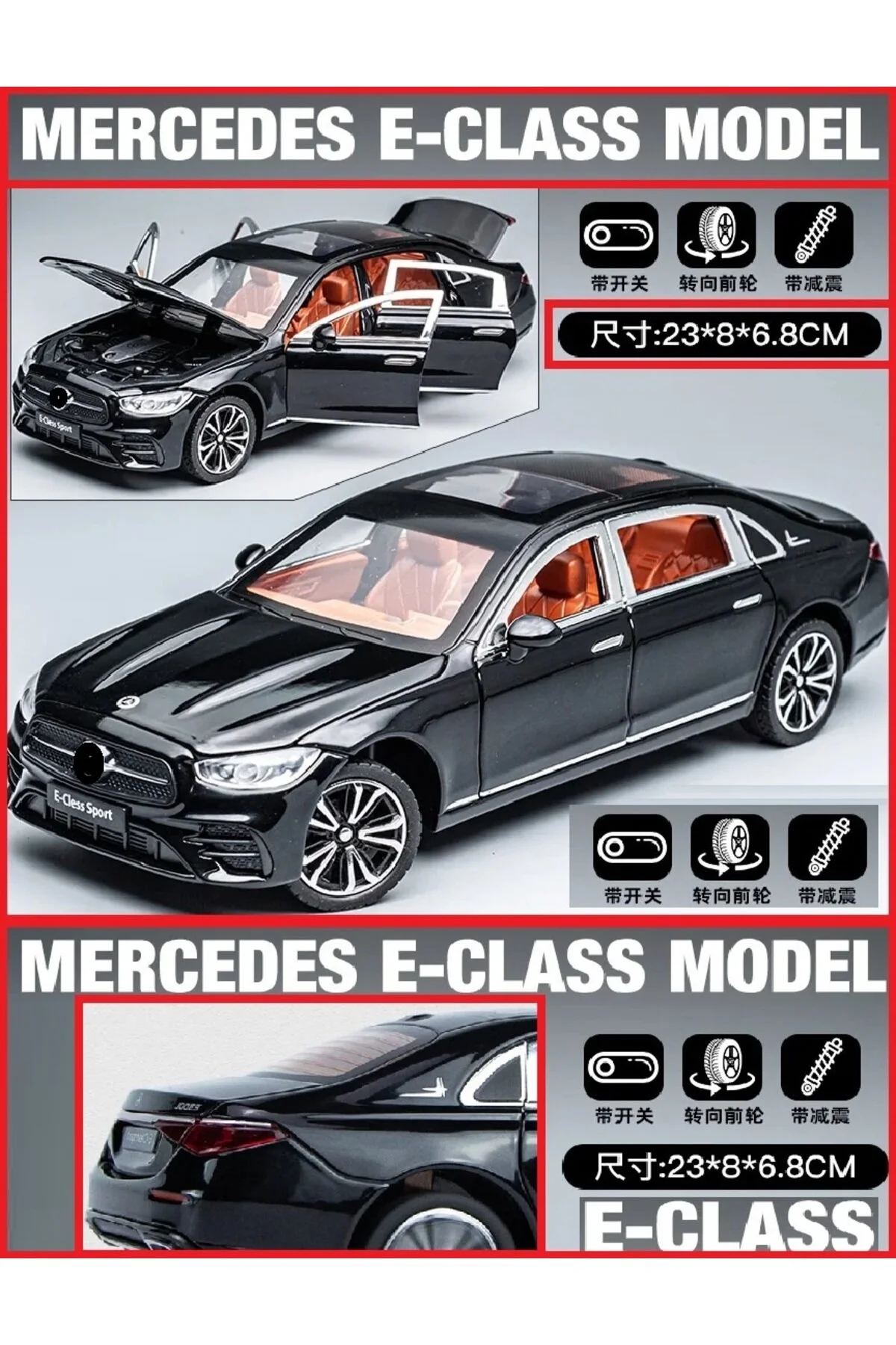 مدل خودرو مرسدس بنز E300L به سبک 2025 ماشین دیکتاست 1.24 مجموعه فلزی 6 چمدان درب باز می شود OYUNCAKSAHİLİ