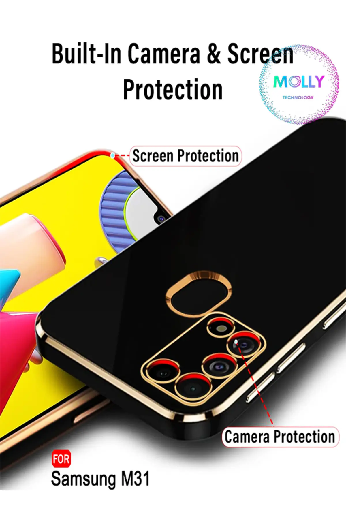 کاور و قاب سیلیکونی لوکس با لبه های سبز تیره جزئیات طلایی برای SAMSUNG GALAXY M31 Molly
